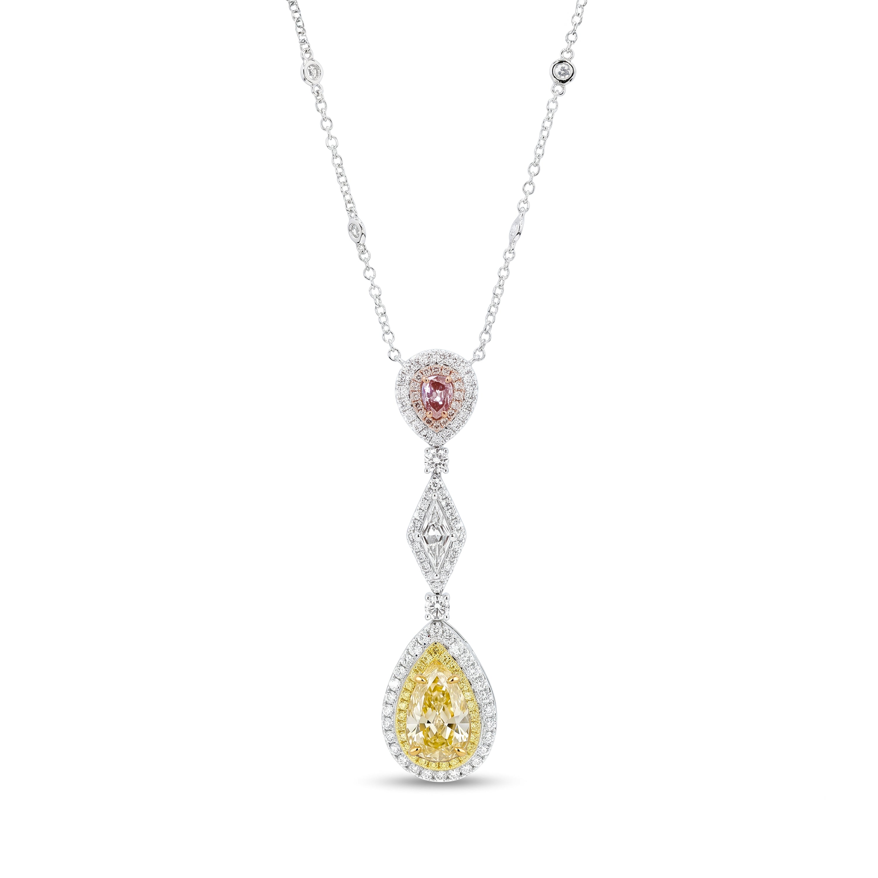 Natural Yellow Pear Diamond Halo Drop Necklace | GIA Certified