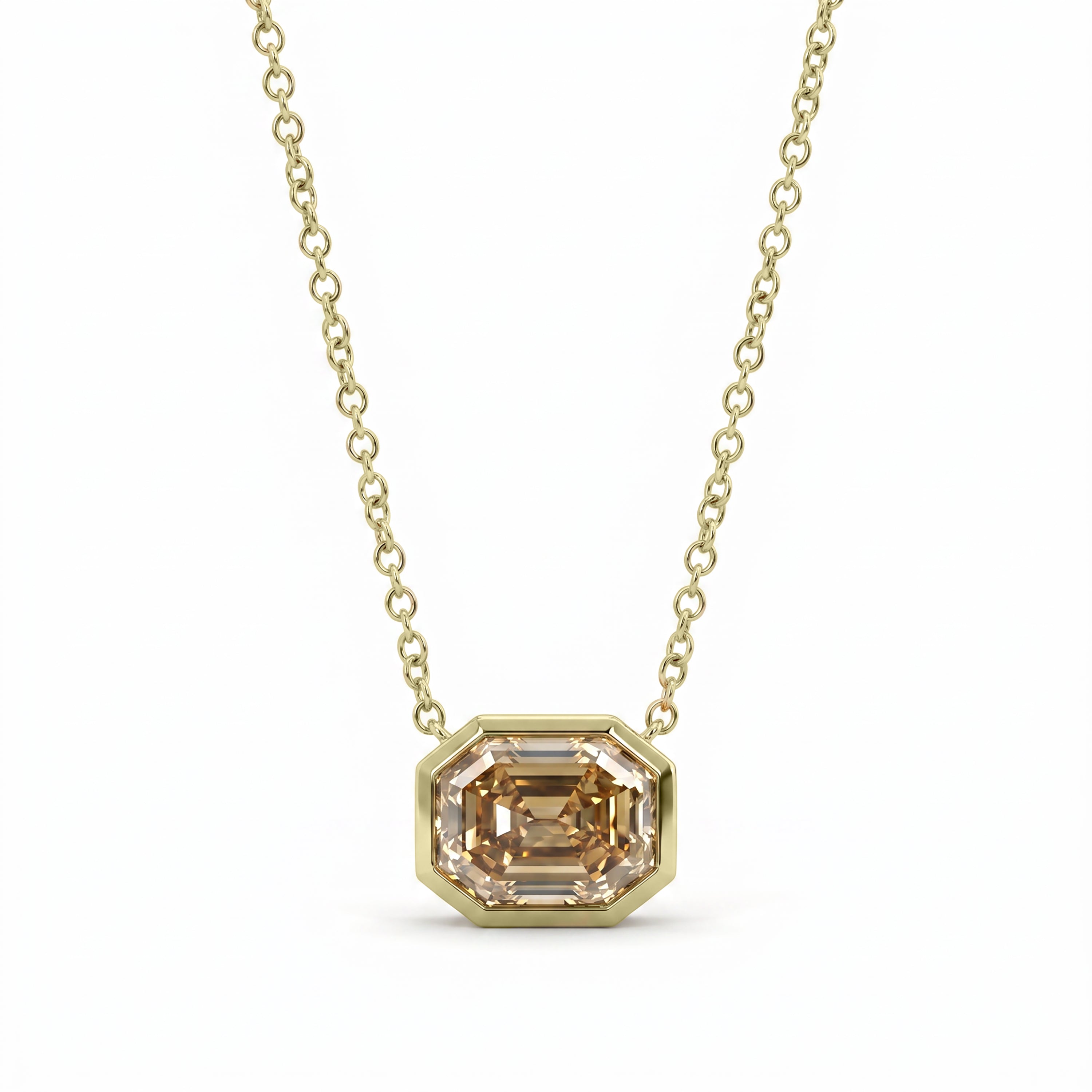 Natural Yellow Emerald Cut Diamond Bezel Necklace | GIA Certified