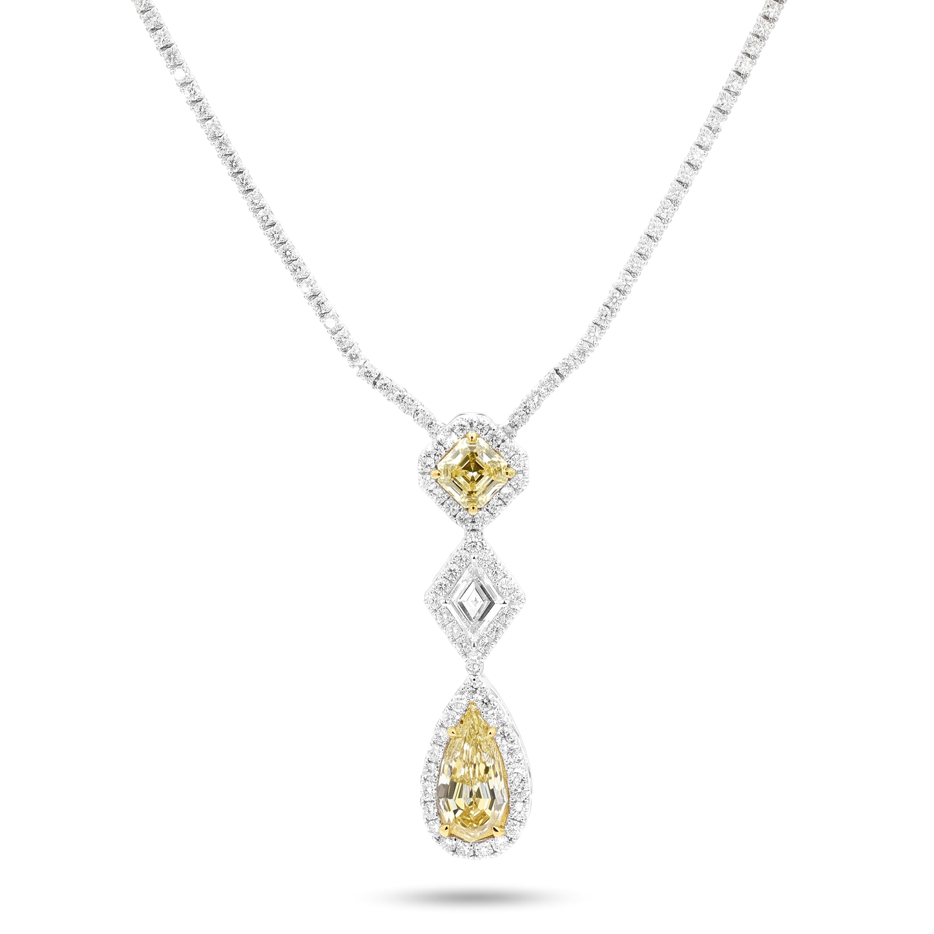 Natural Yellow Pear Diamond Halo Drop Necklace | GIA Certified