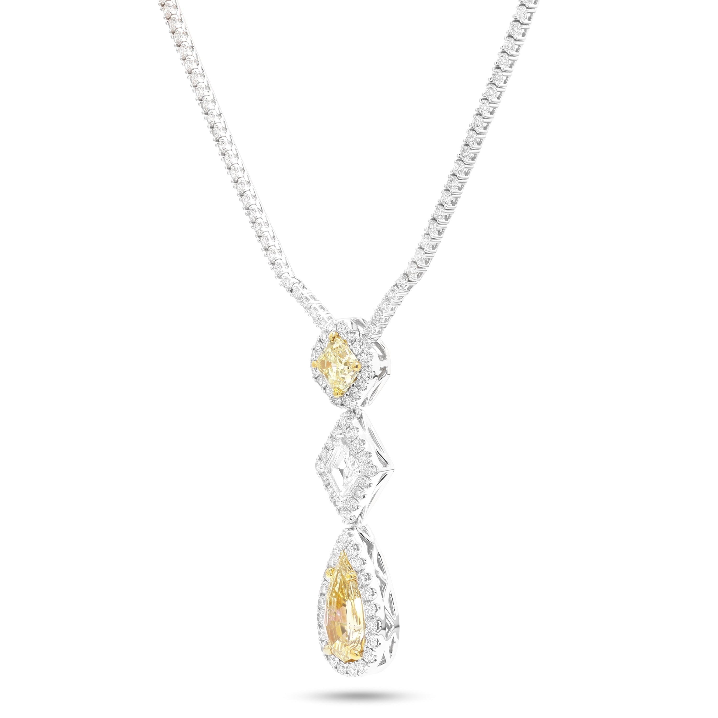 Natural Yellow Pear Diamond Halo Drop Necklace | GIA Certified