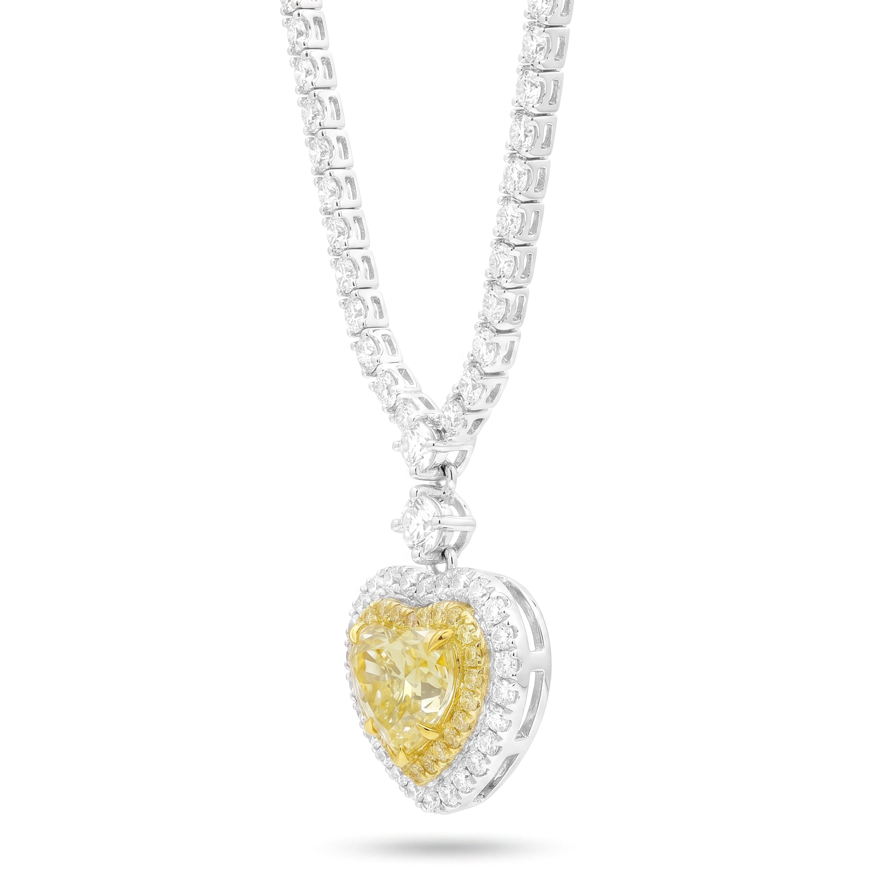 Natural Yellow Heart Diamond Halo Drop Necklace | GIA Certified