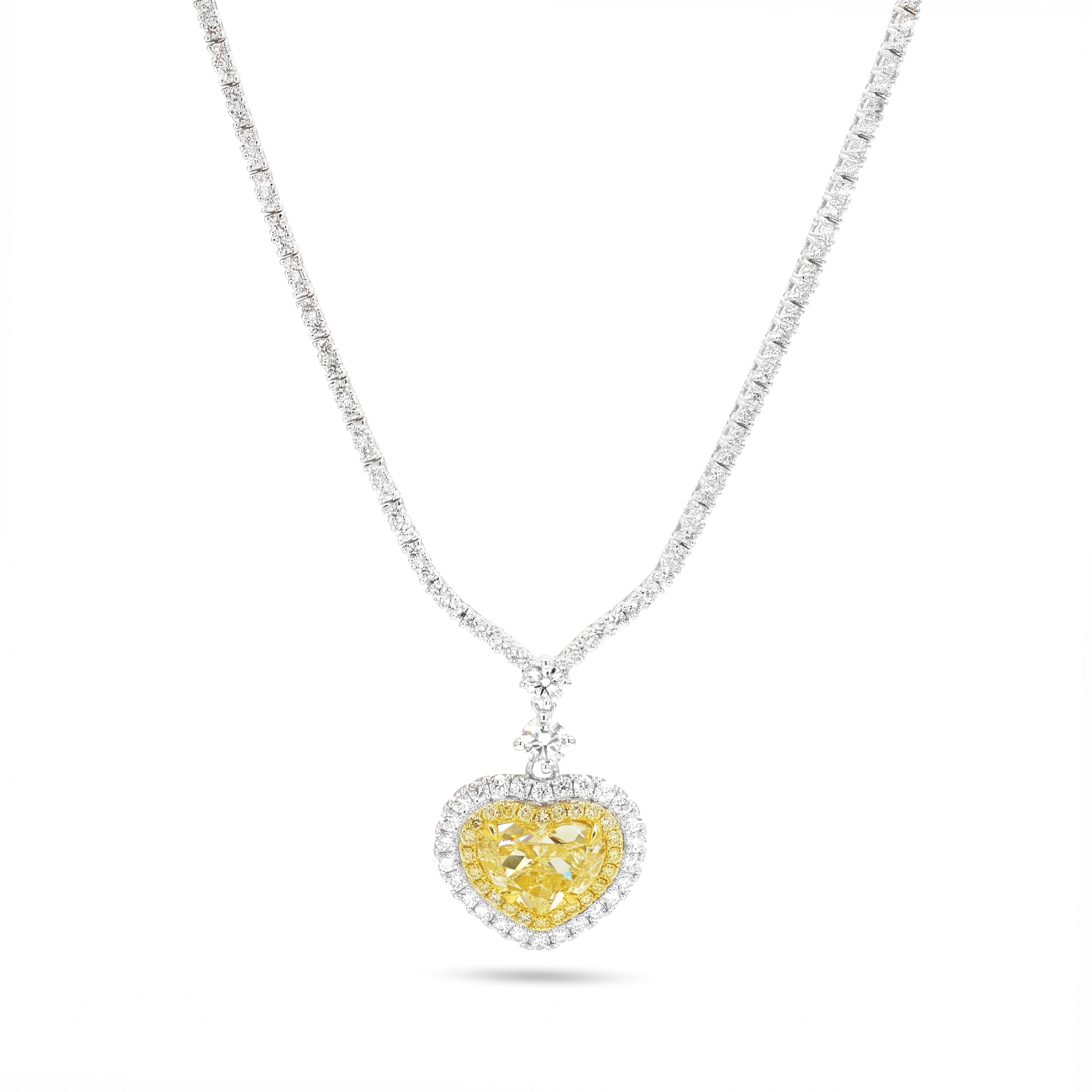 Natural Yellow Heart Diamond Halo Drop Necklace | GIA Certified
