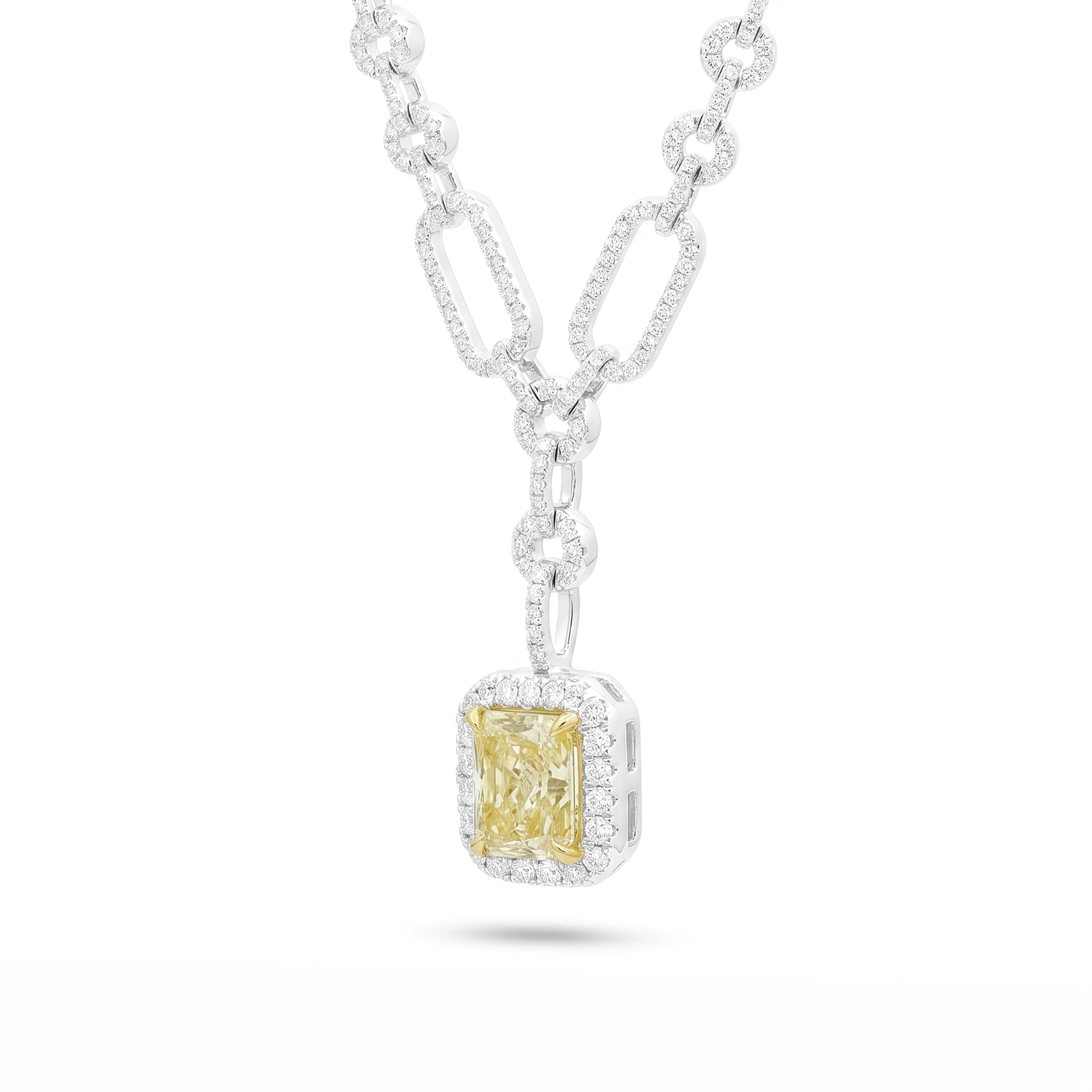 Natural Yellow Radiant Diamond Drop Necklace | GIA Certified