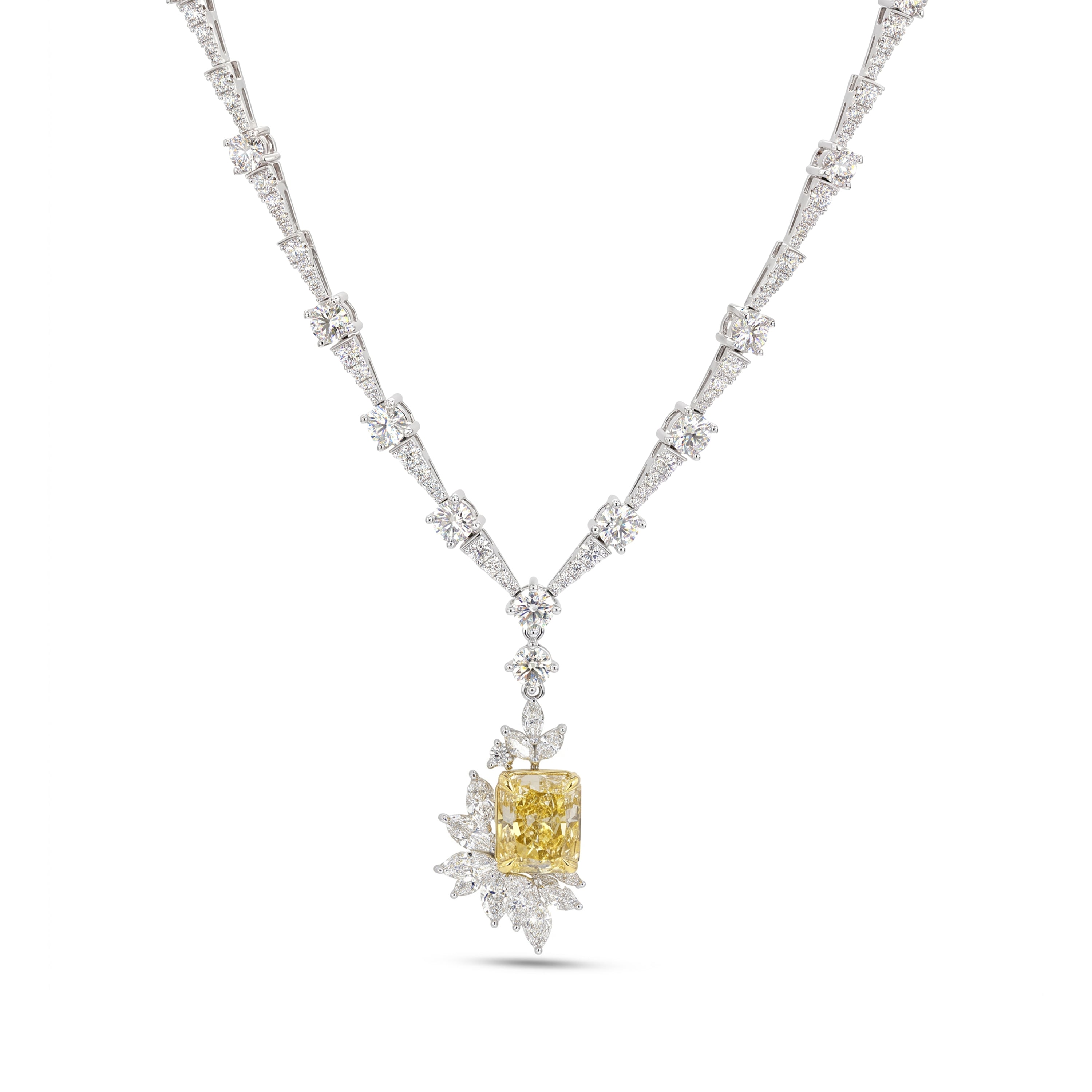 Natural Yellow Radiant Diamond Necklace | GIA Certified