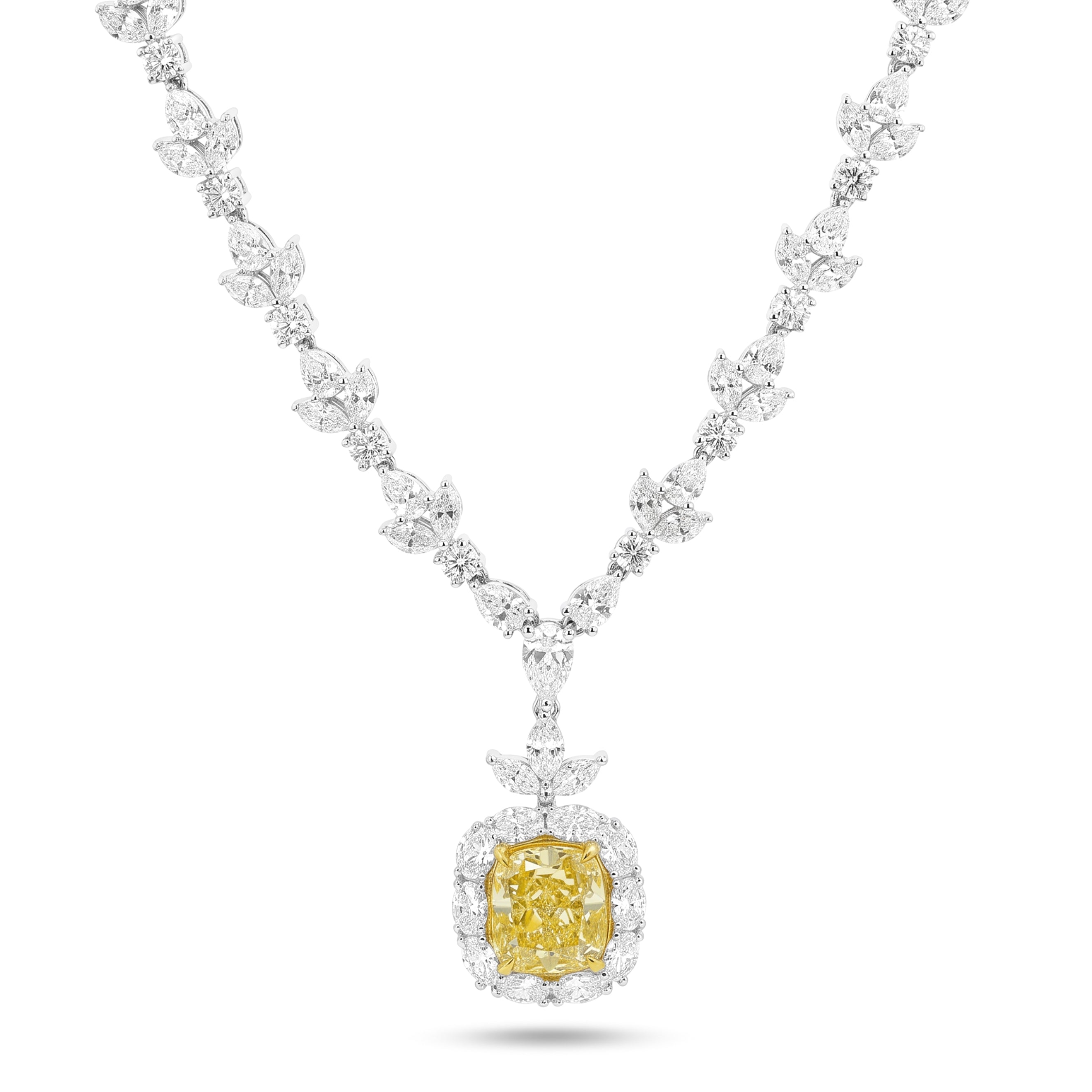 Natural Yellow Cushion Diamond Necklace | GIA Certified