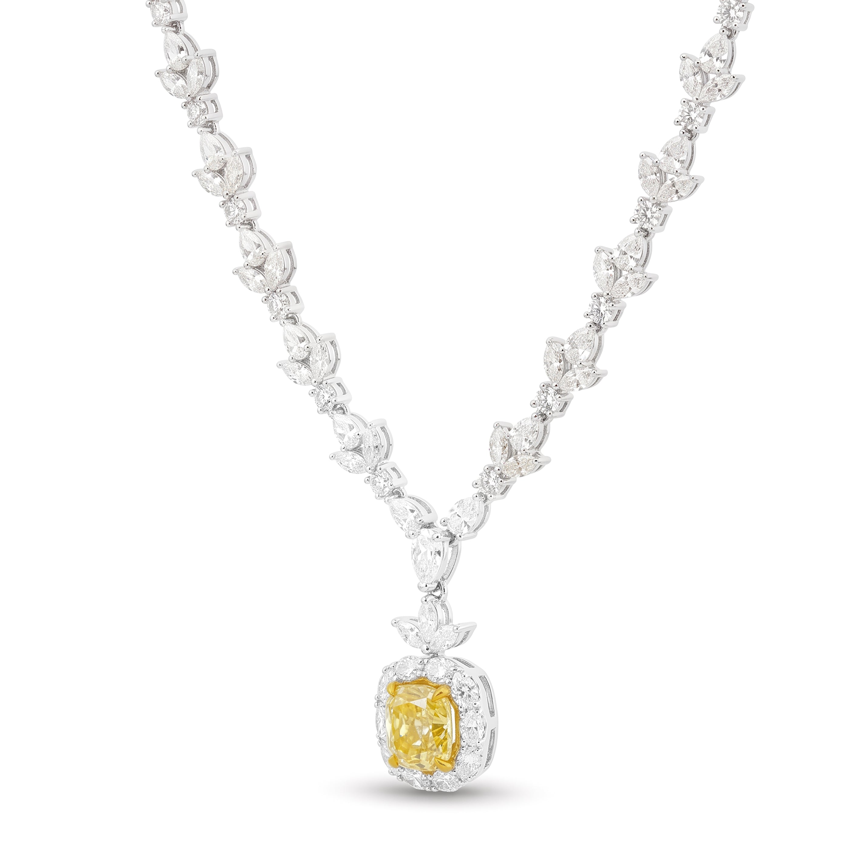 Natural Yellow Cushion Diamond Necklace | GIA Certified