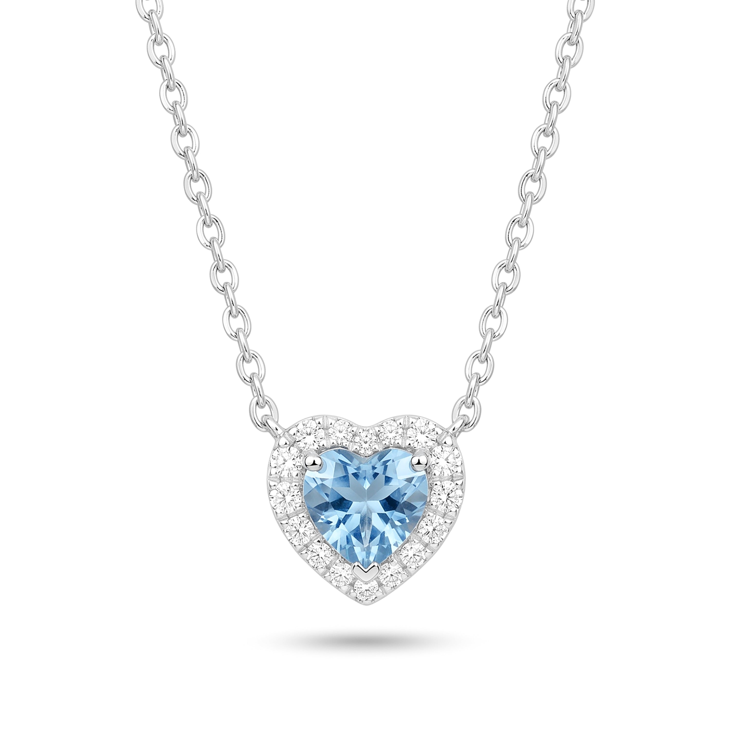 Natural Heart Aquamarine & Diamond Halo Necklace