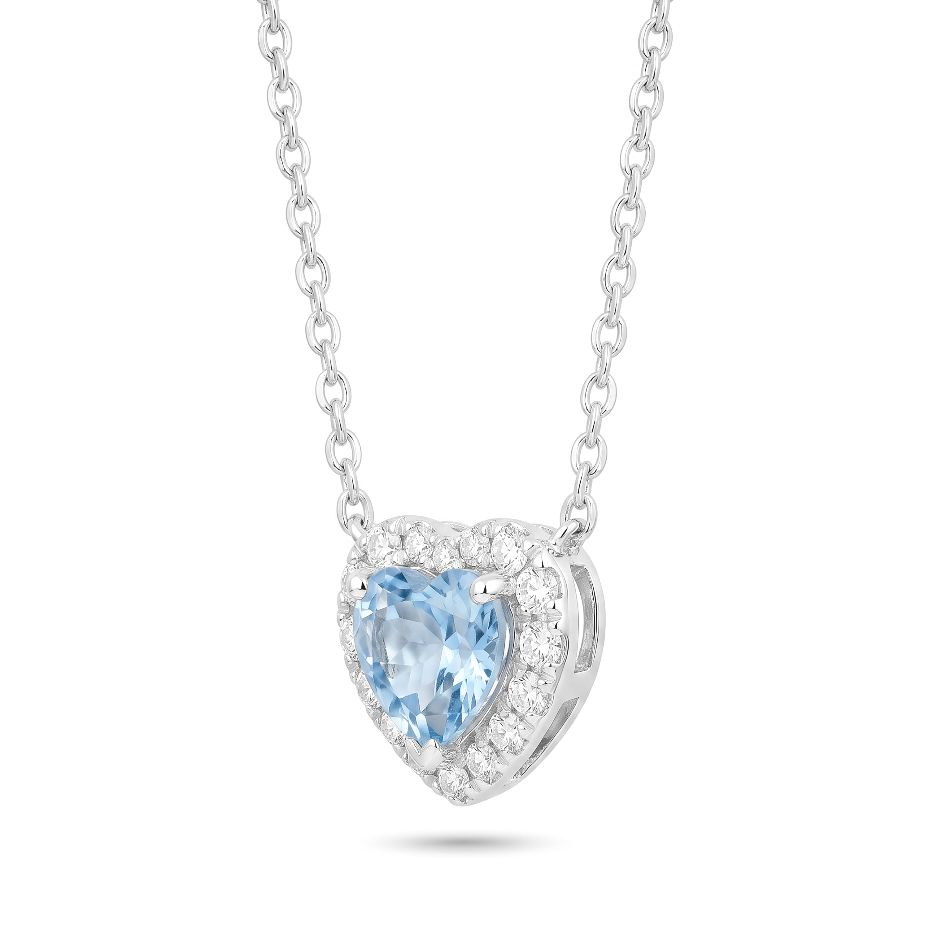 Natural Heart Aquamarine & Diamond Halo Necklace