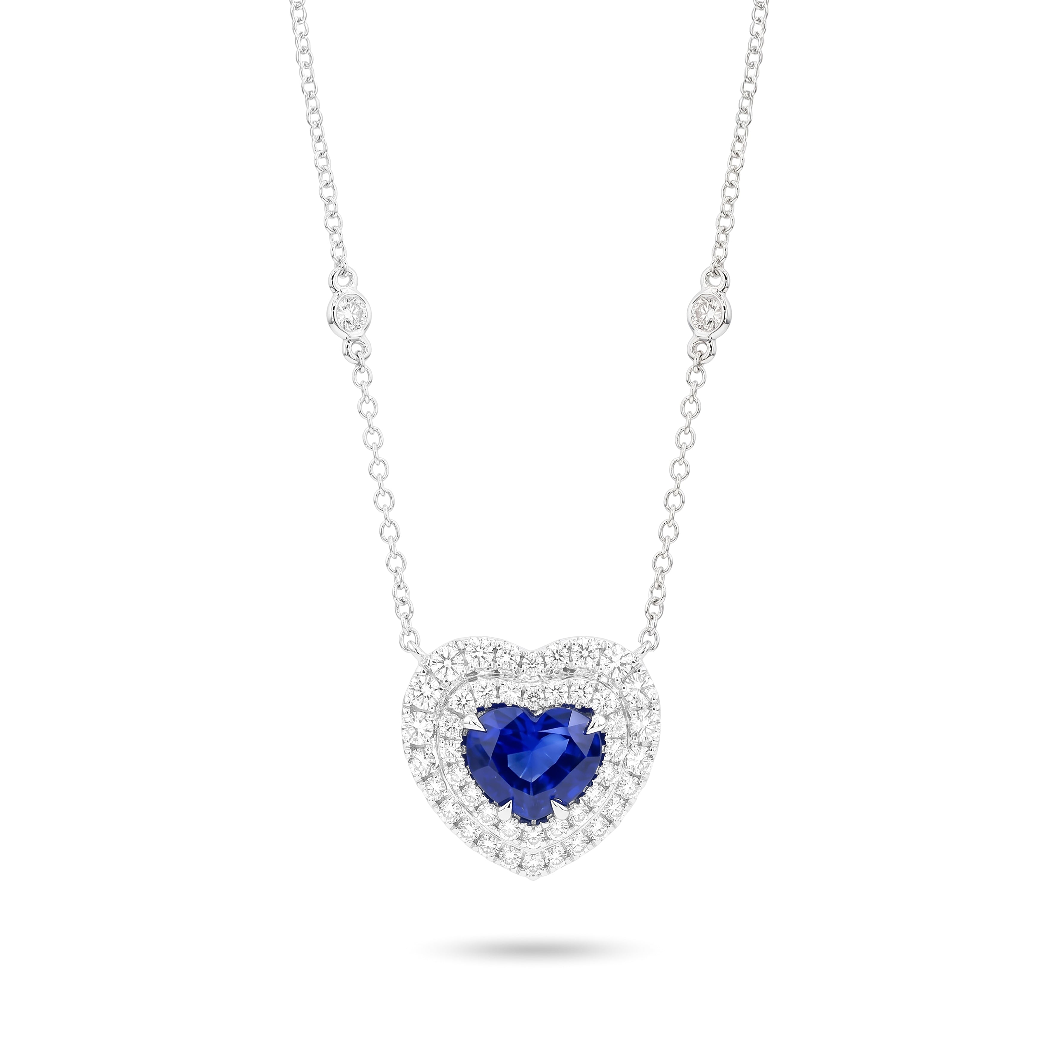 Natural Heart Sapphire & Diamond Halo Pendant | GIA Certified