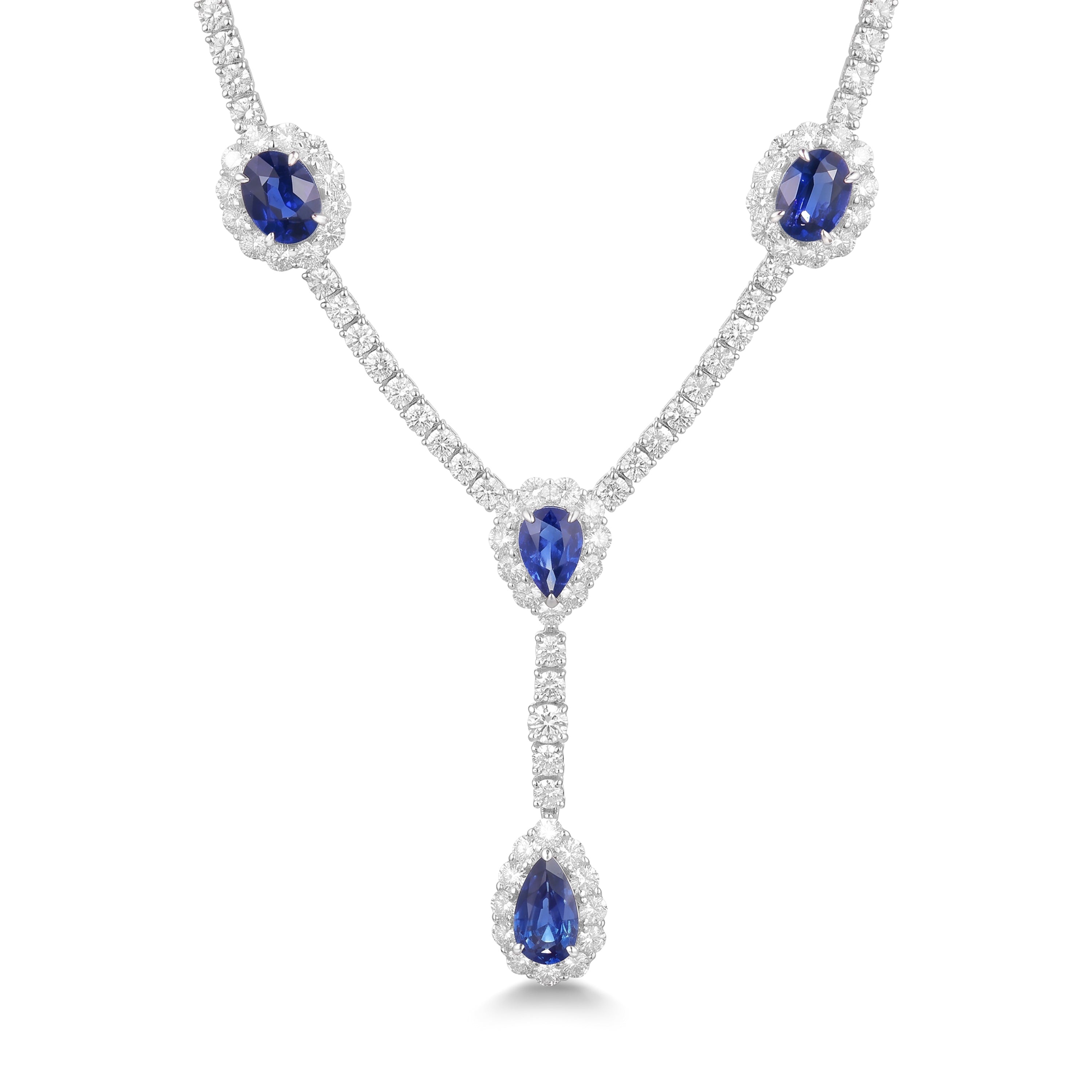 Natural Blue Oval & Pear Sapphire Necklace | GIA Certified