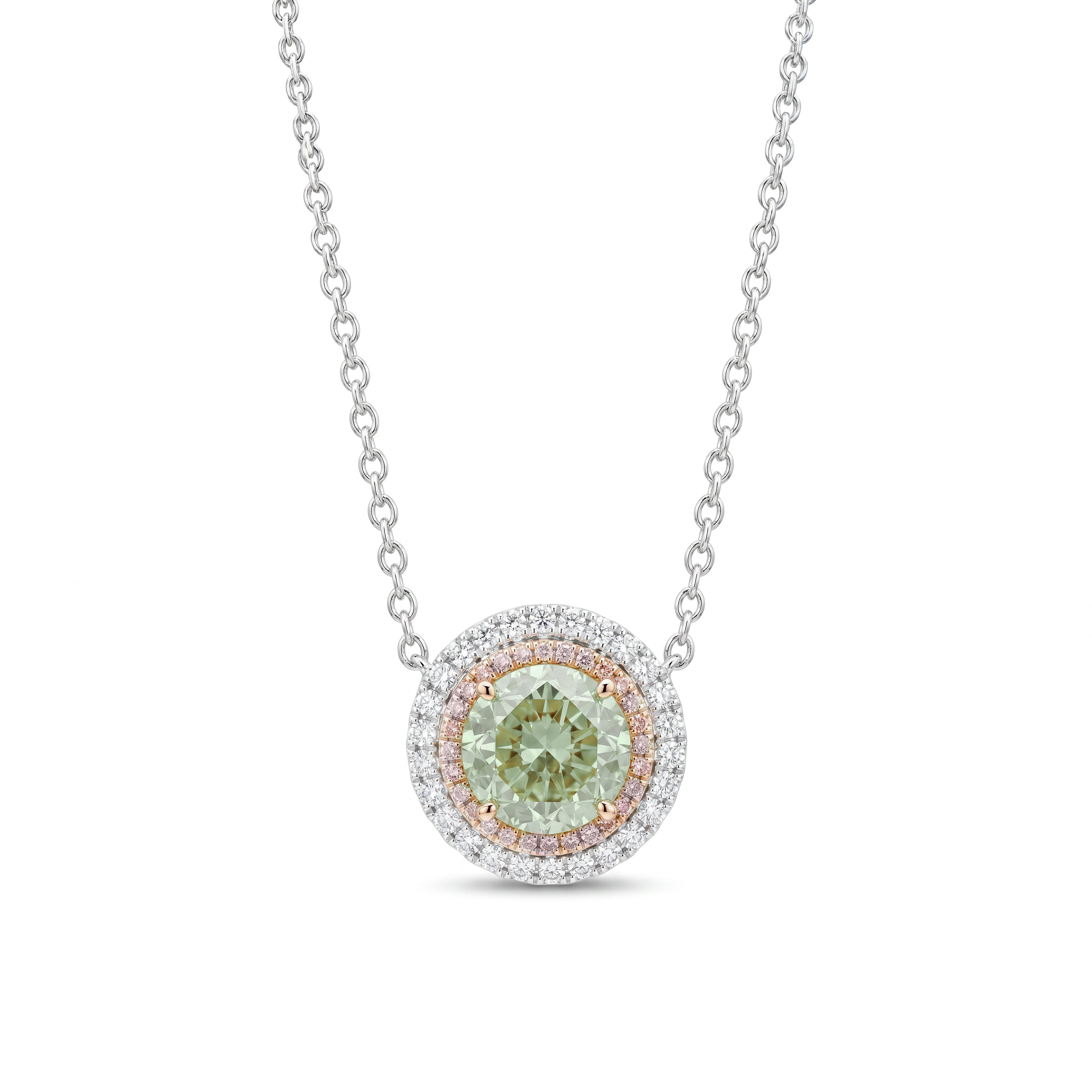 Natural Green Diamond Halo Pendant | GIA Certified