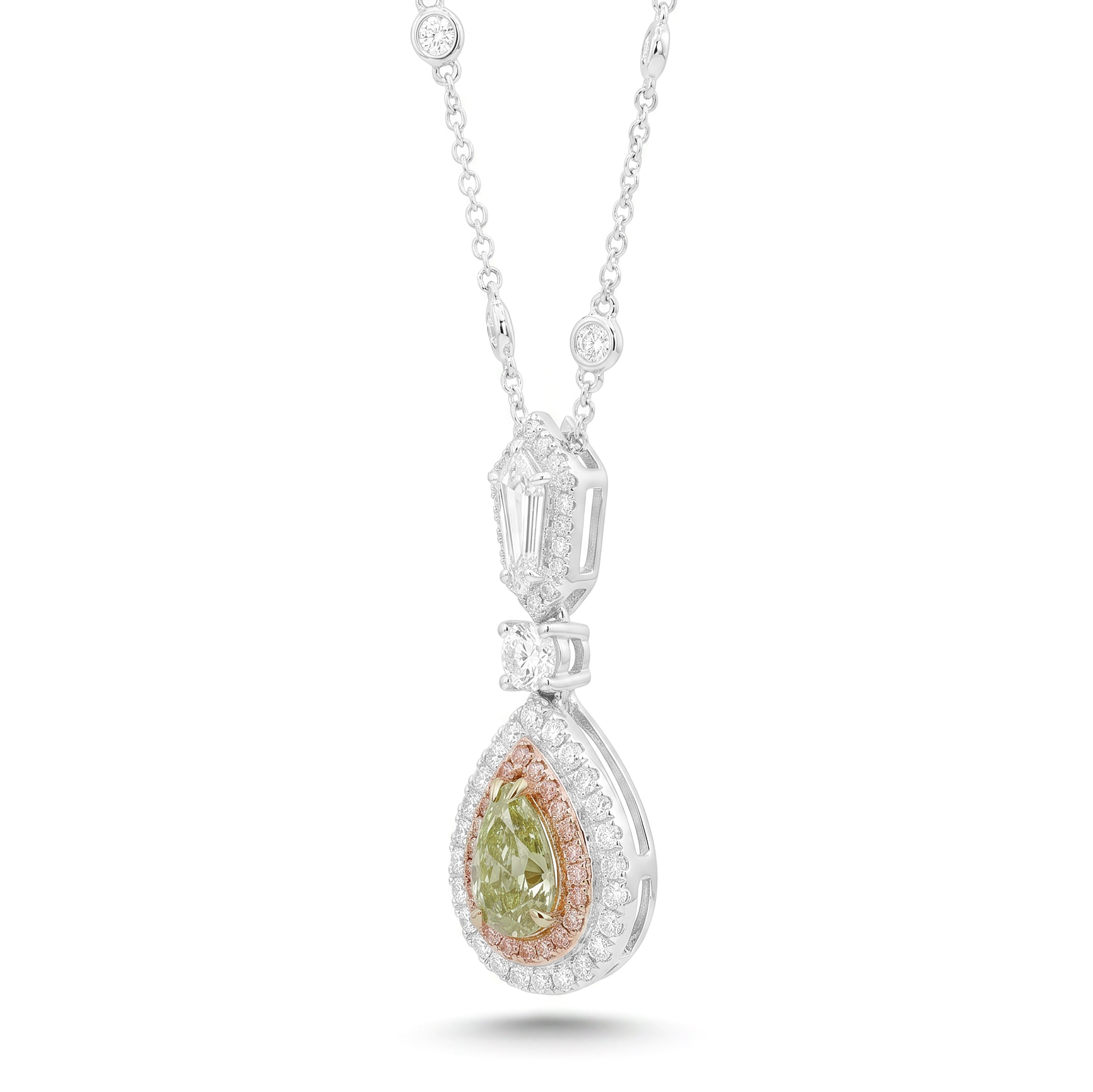 Natural Green Pear Diamond Halo Pendant | GIA Certified