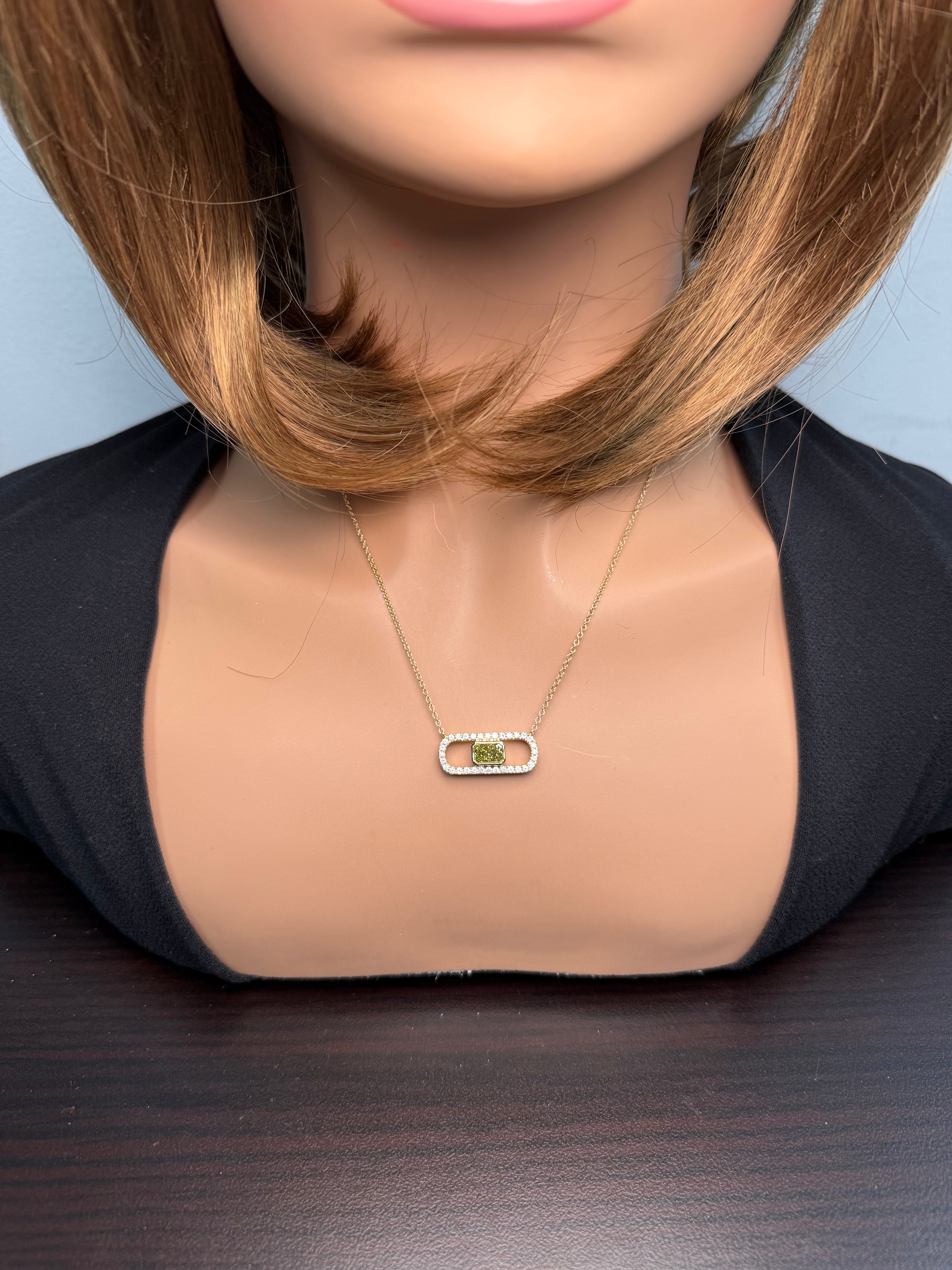 Natural Green Radiant Diamond Necklace Gia Certified
