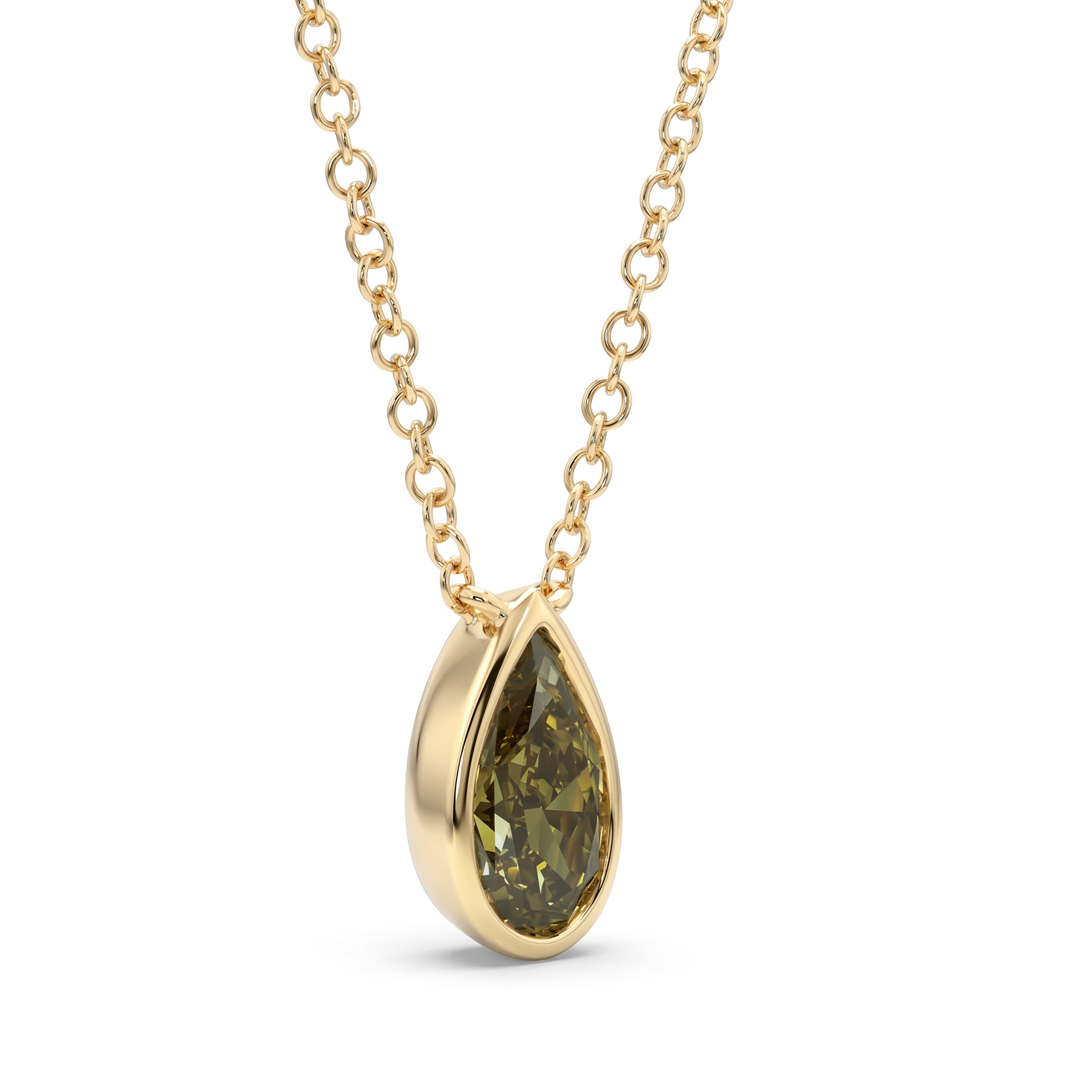 Natural Green Pear Diamond Bezel Necklace | GIA Certified