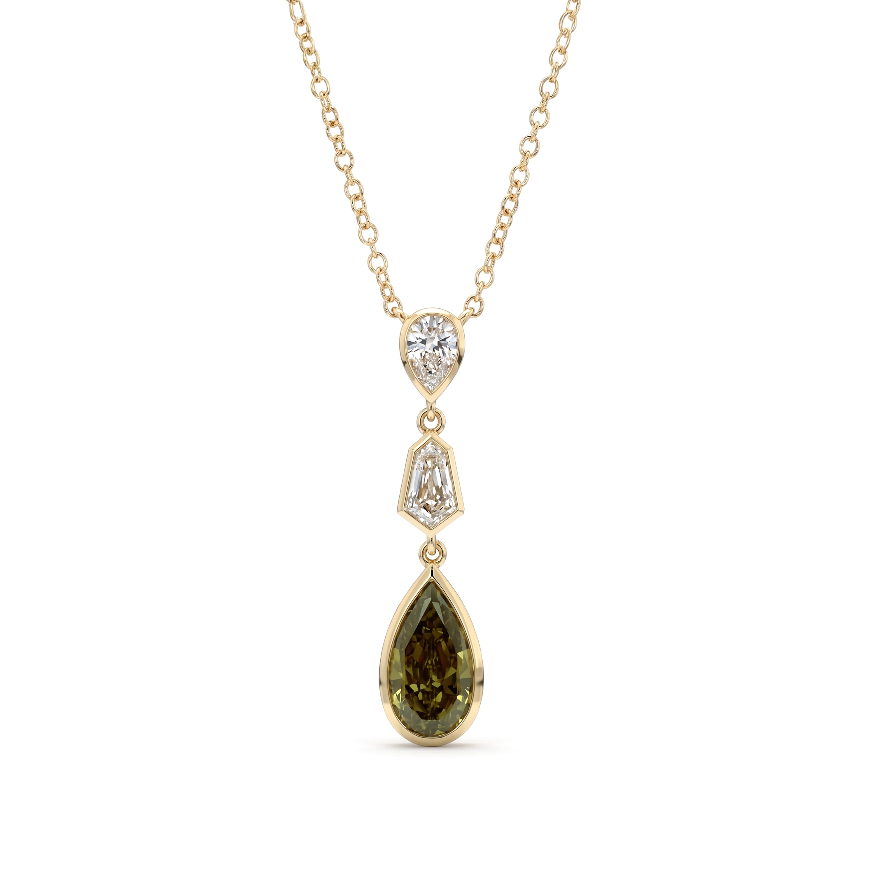 Natural Green & White Diamond Bezel Drop Necklace | GIA Certified