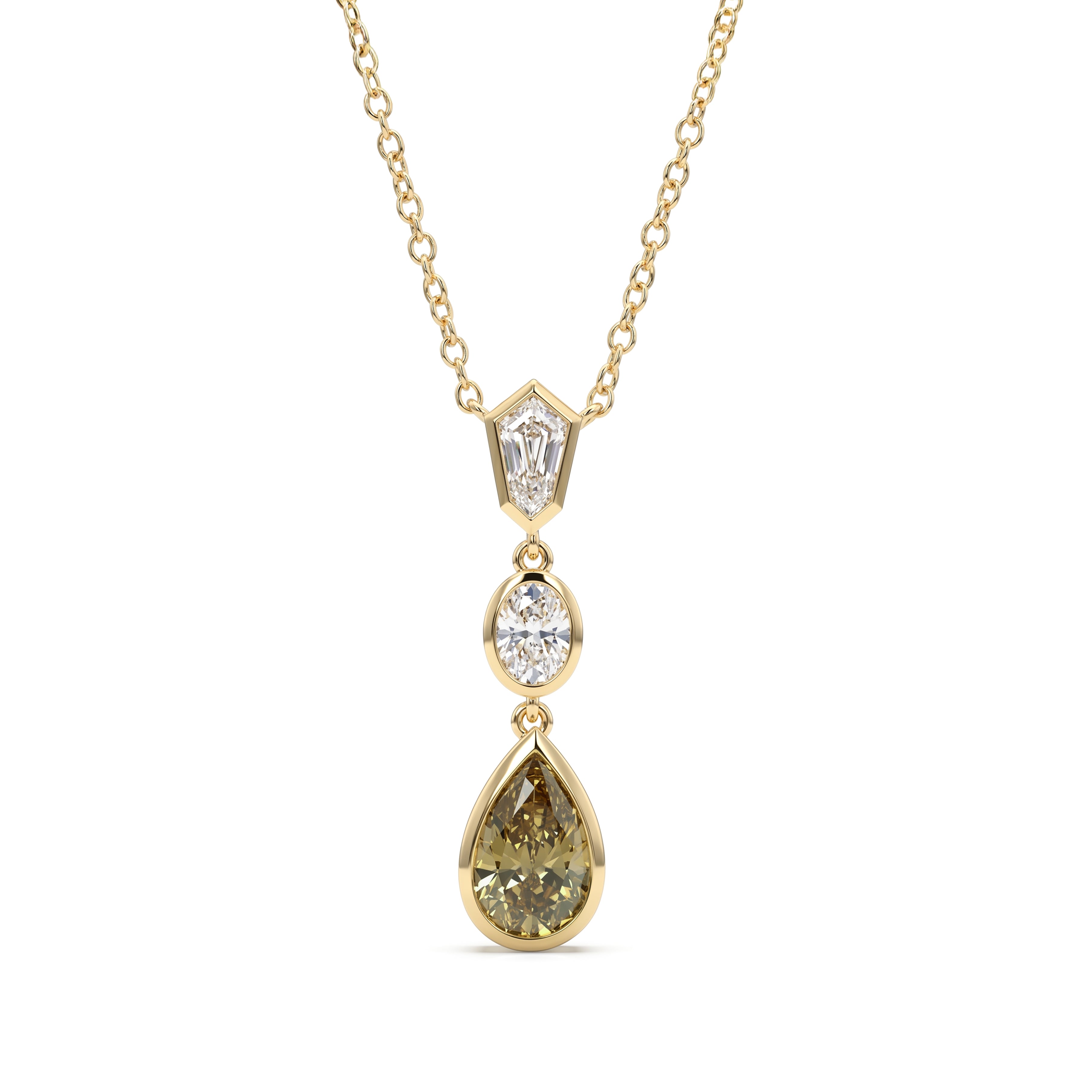 Natural Green Pear Diamond Bezel Drop Necklace | GIA Certified