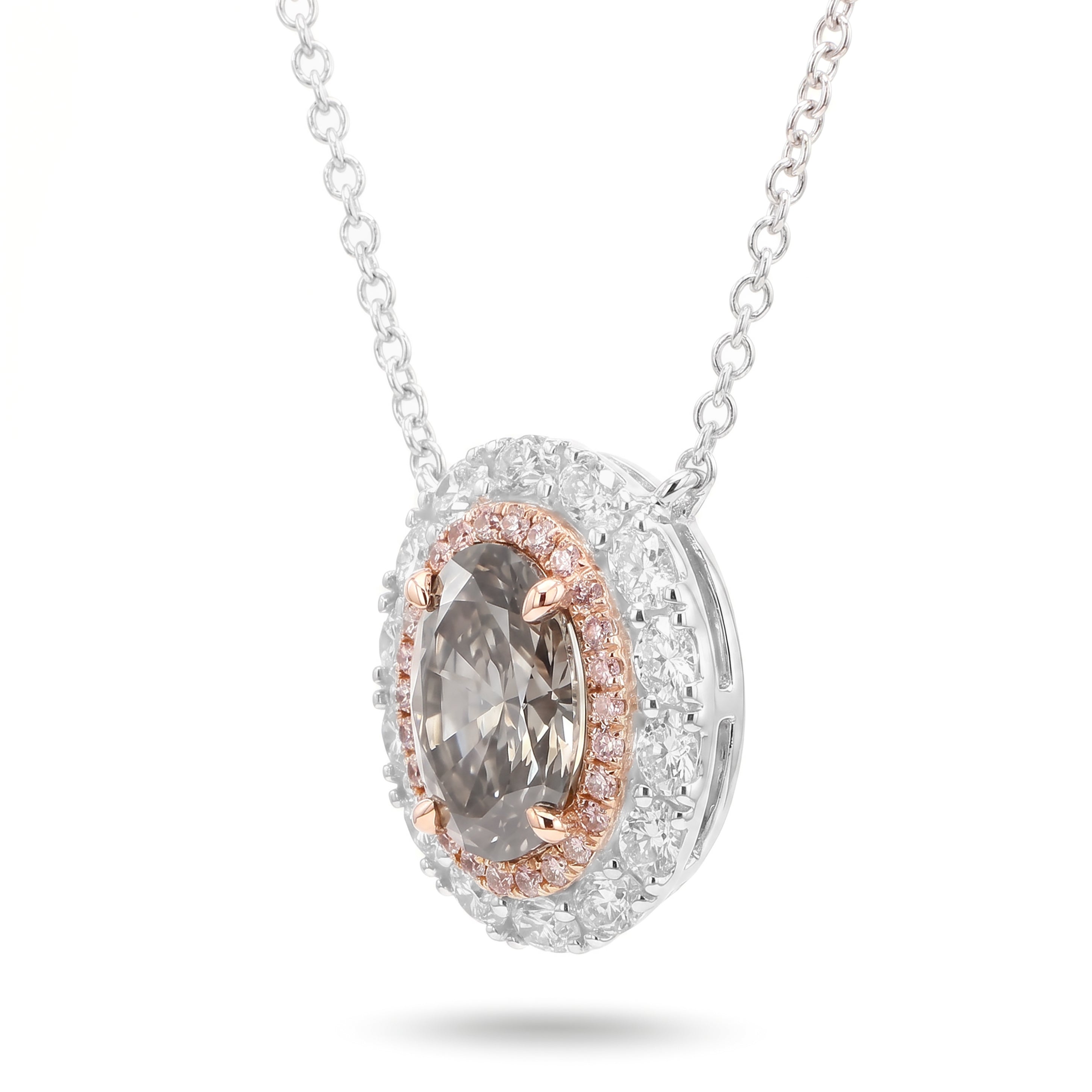 Natural Gray Oval Diamond Halo Pendant | GIA Certified