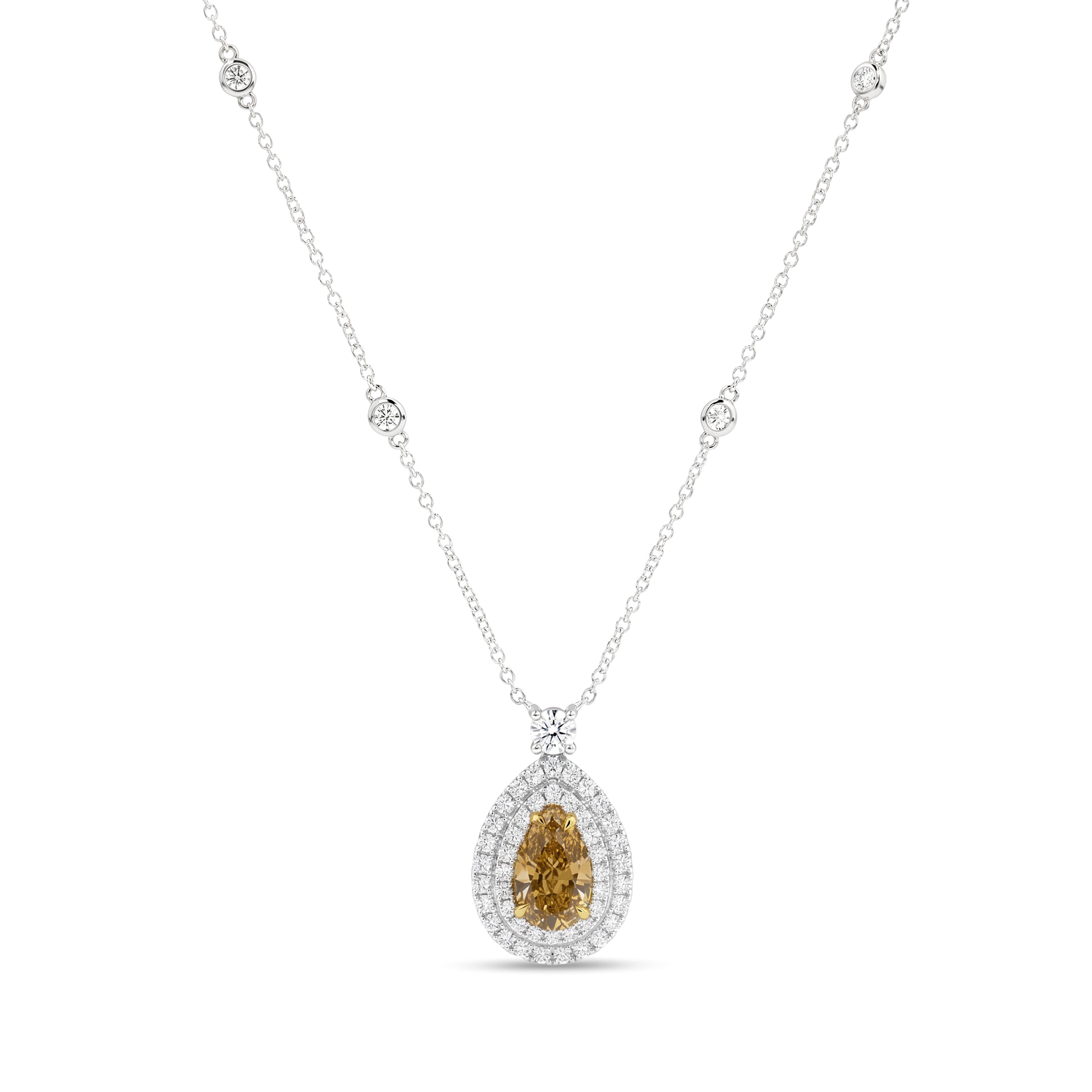 Natural Yellow Pear Diamond Halo Necklace | GIA CERTIFIED