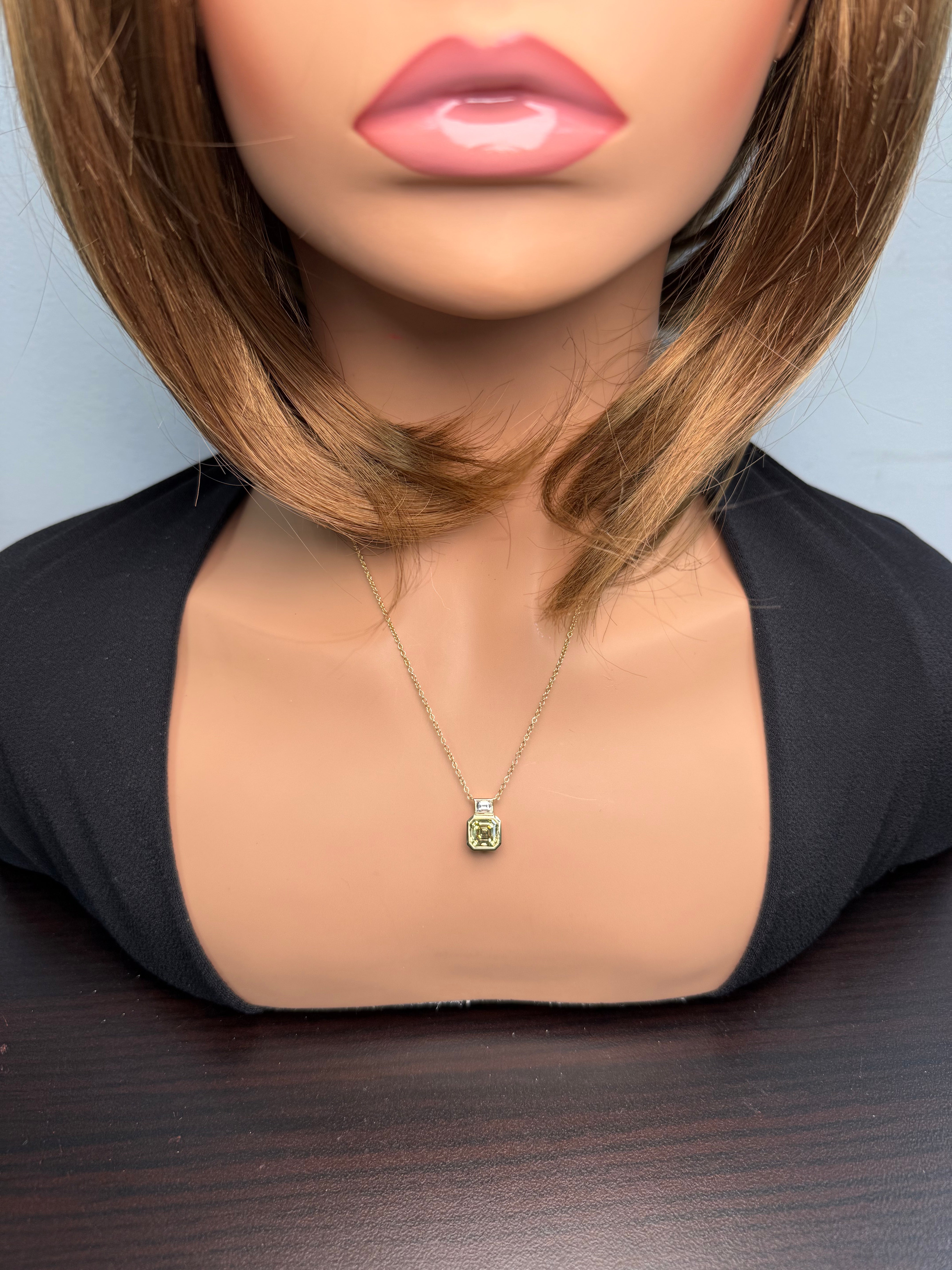 Natural Green Asscher Diamond Necklace Gia Certified