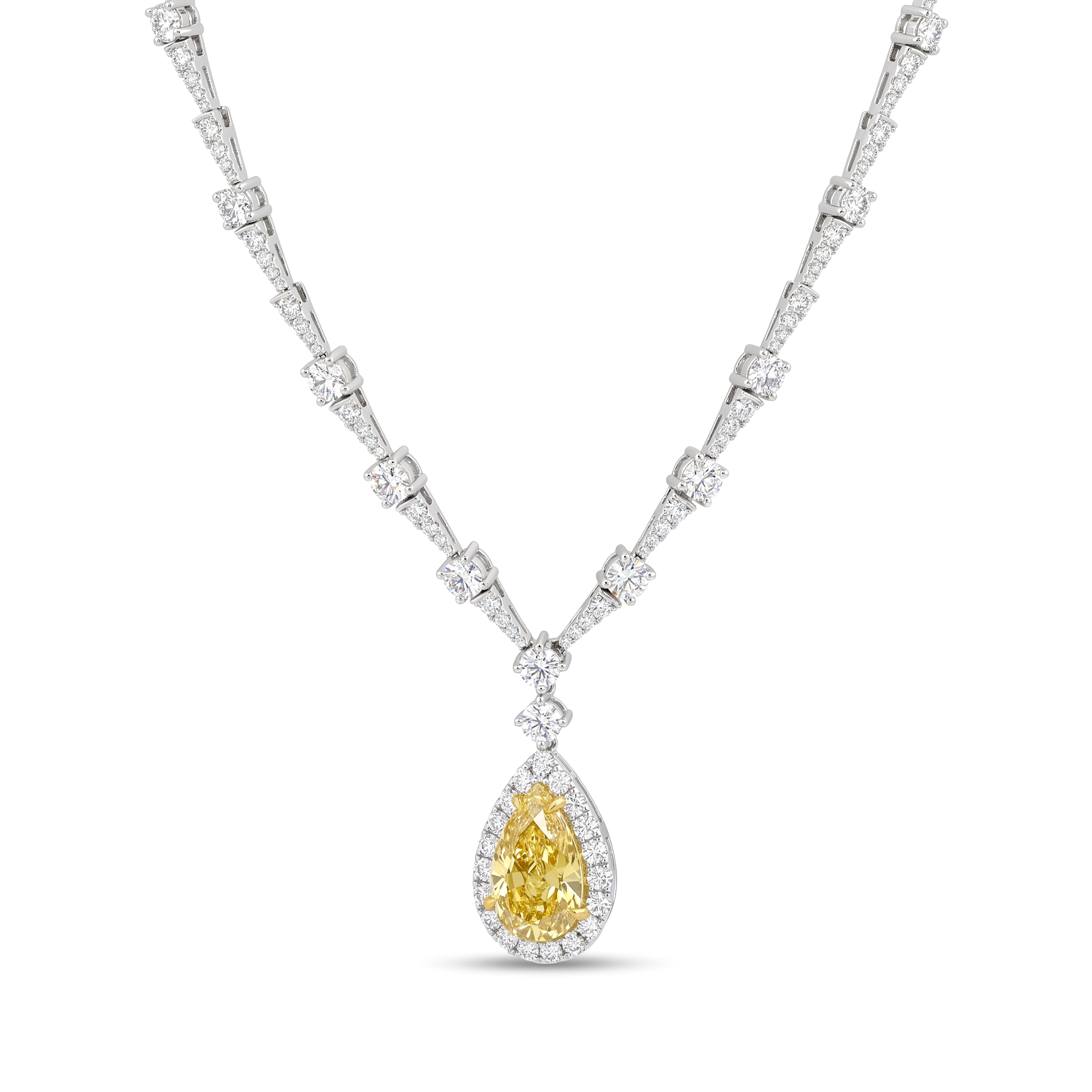 Natural Yellow Pear Diamond Necklace | GIA Certified
