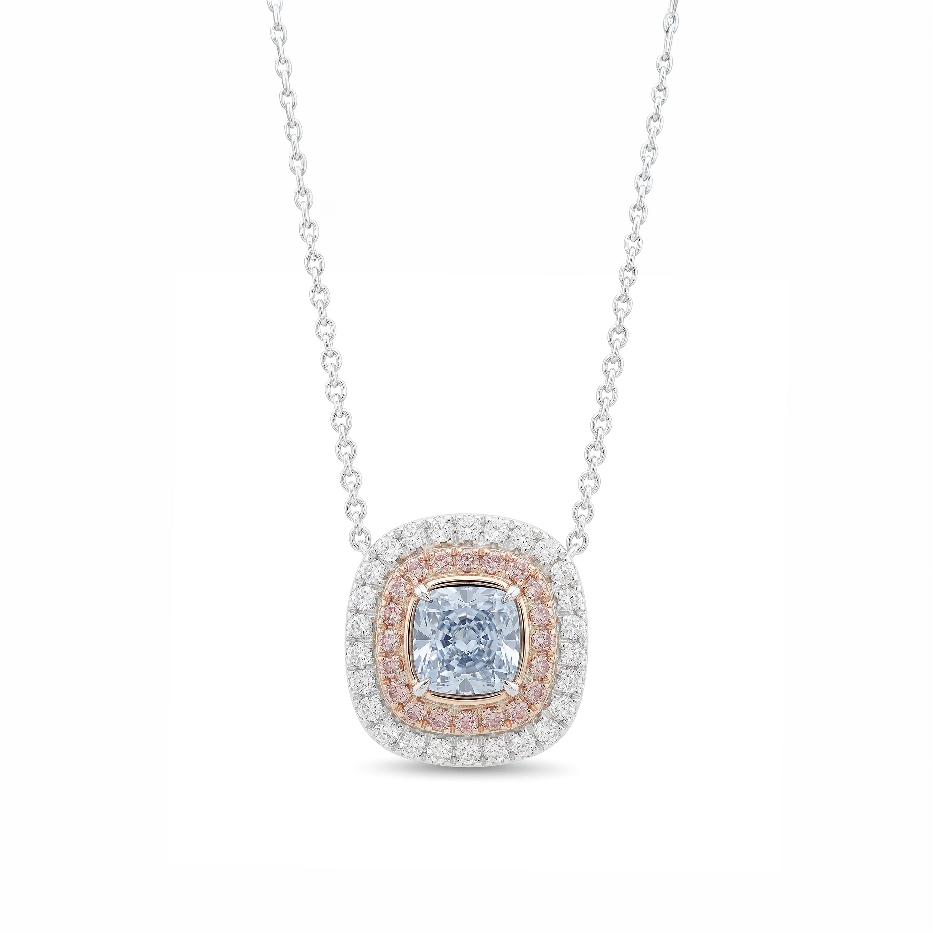 Natural Blue Cushion Diamond Halo Pendant | GIA Certified