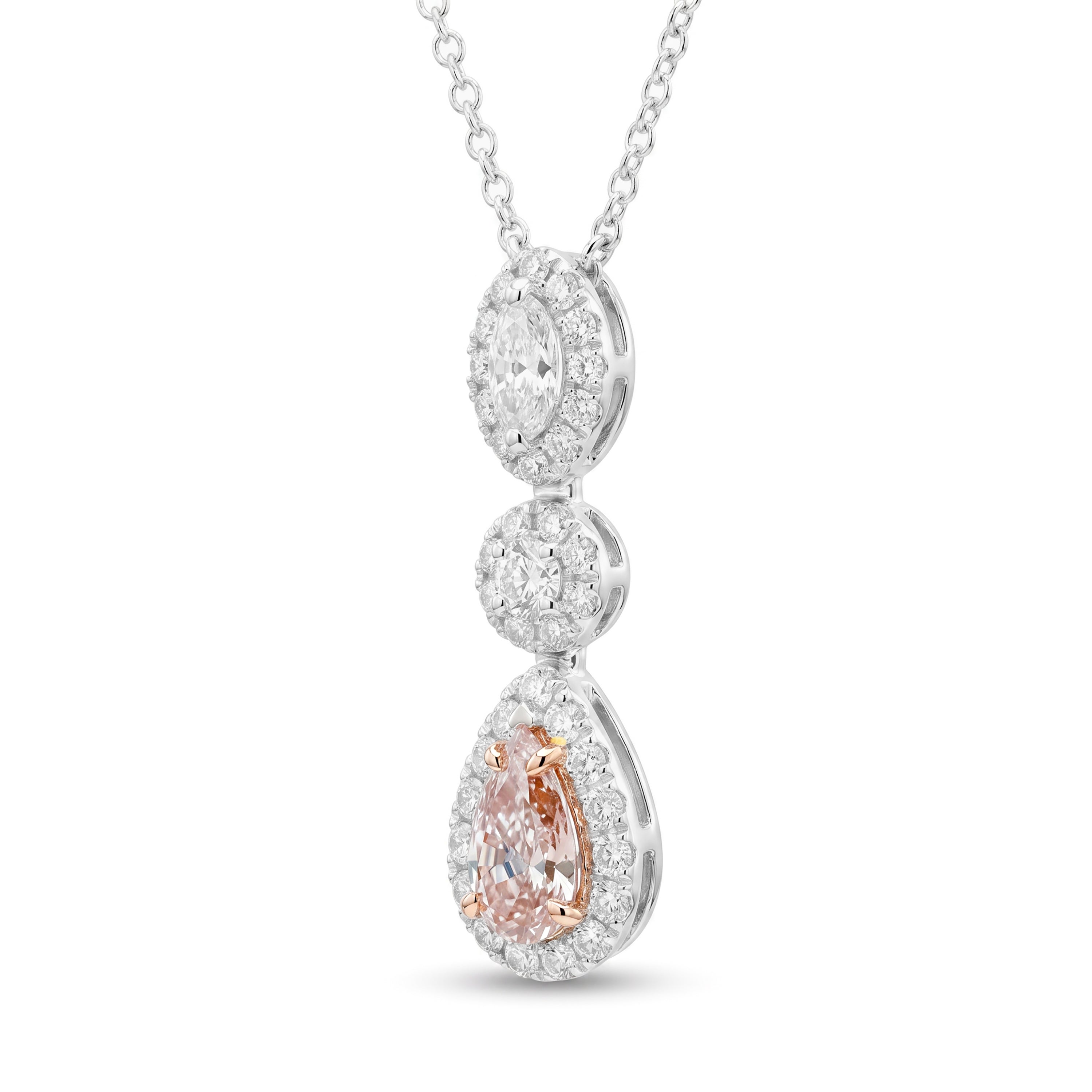 Natural Pink Pear Diamond Halo Drop Pendant | GIA Certified