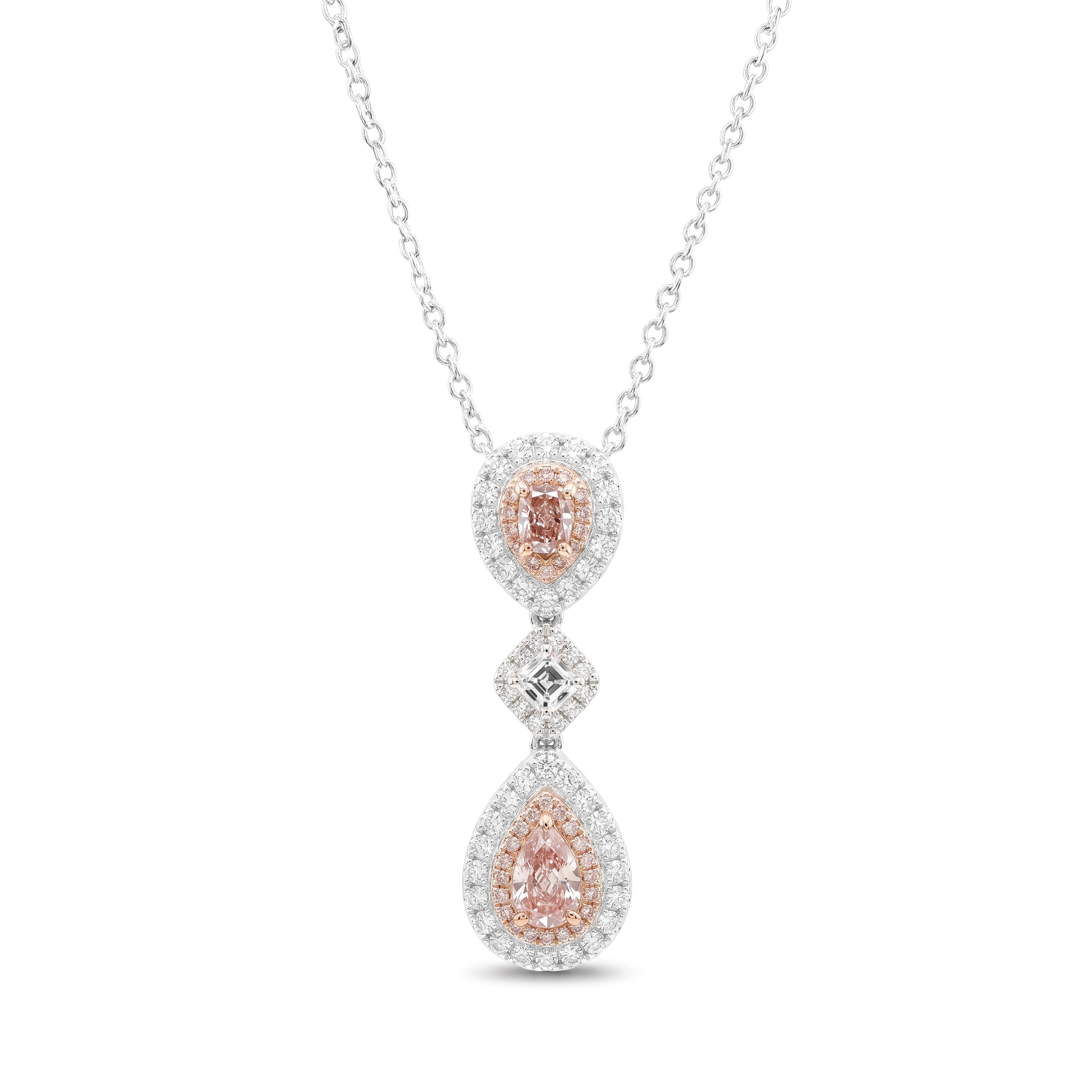 Natural Pink & Orange Pear Diamond Necklace | GIA Certified
