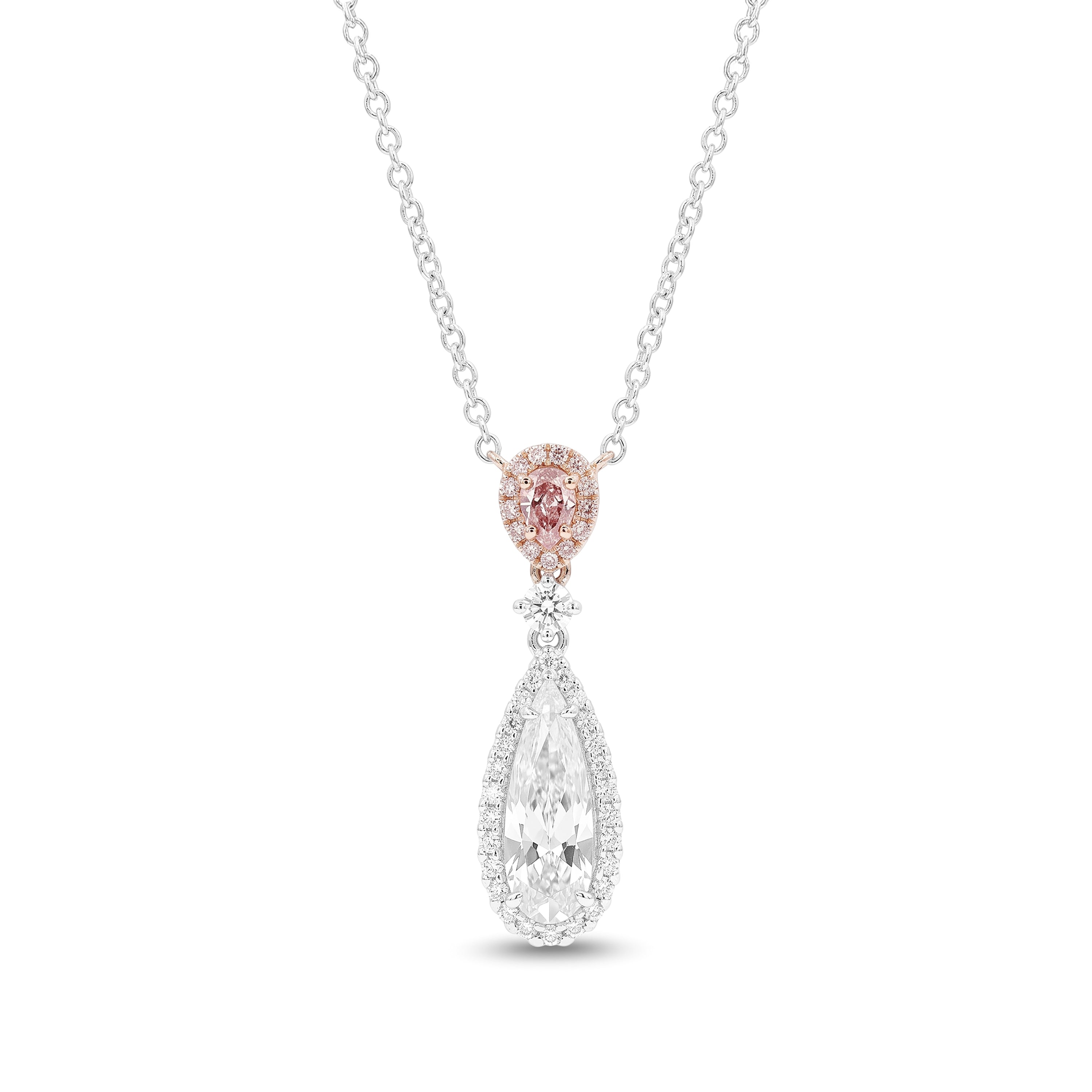 Natural Purple & White Pear Diamond Halo Drop Pendant | GIA Certified