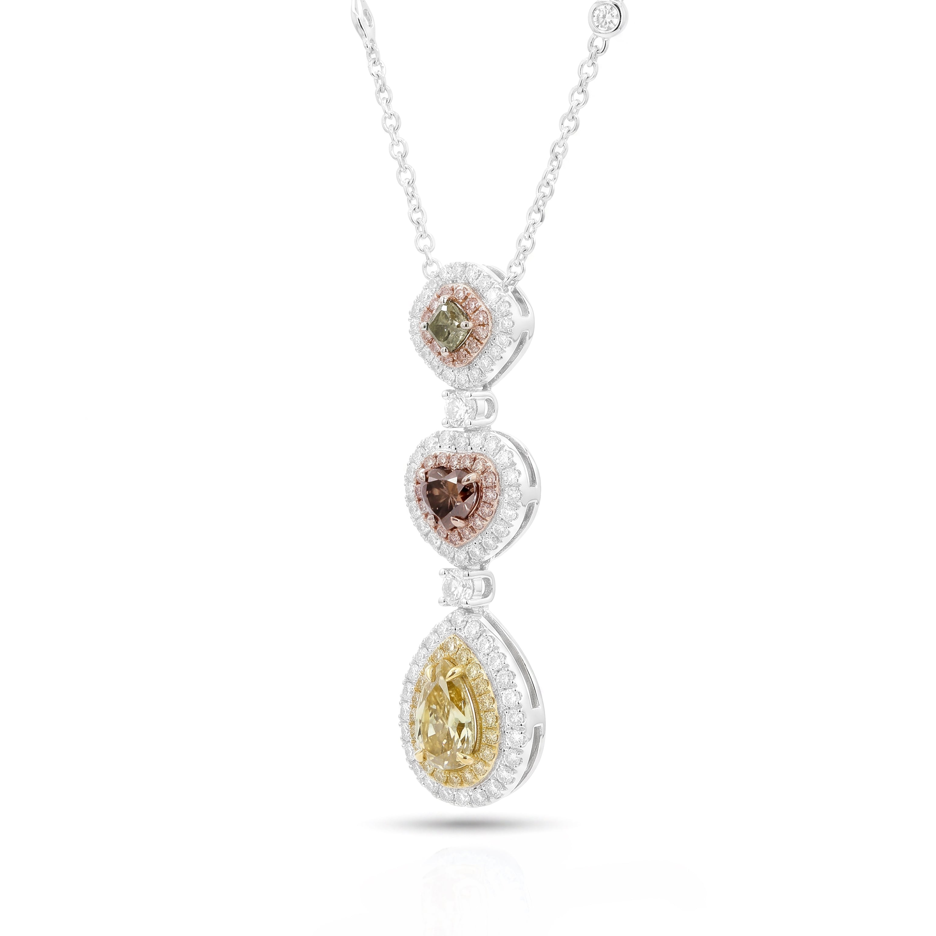 Natural Multi-shape Multi-color Diamond Halo Drop Pendant | GIA Certified