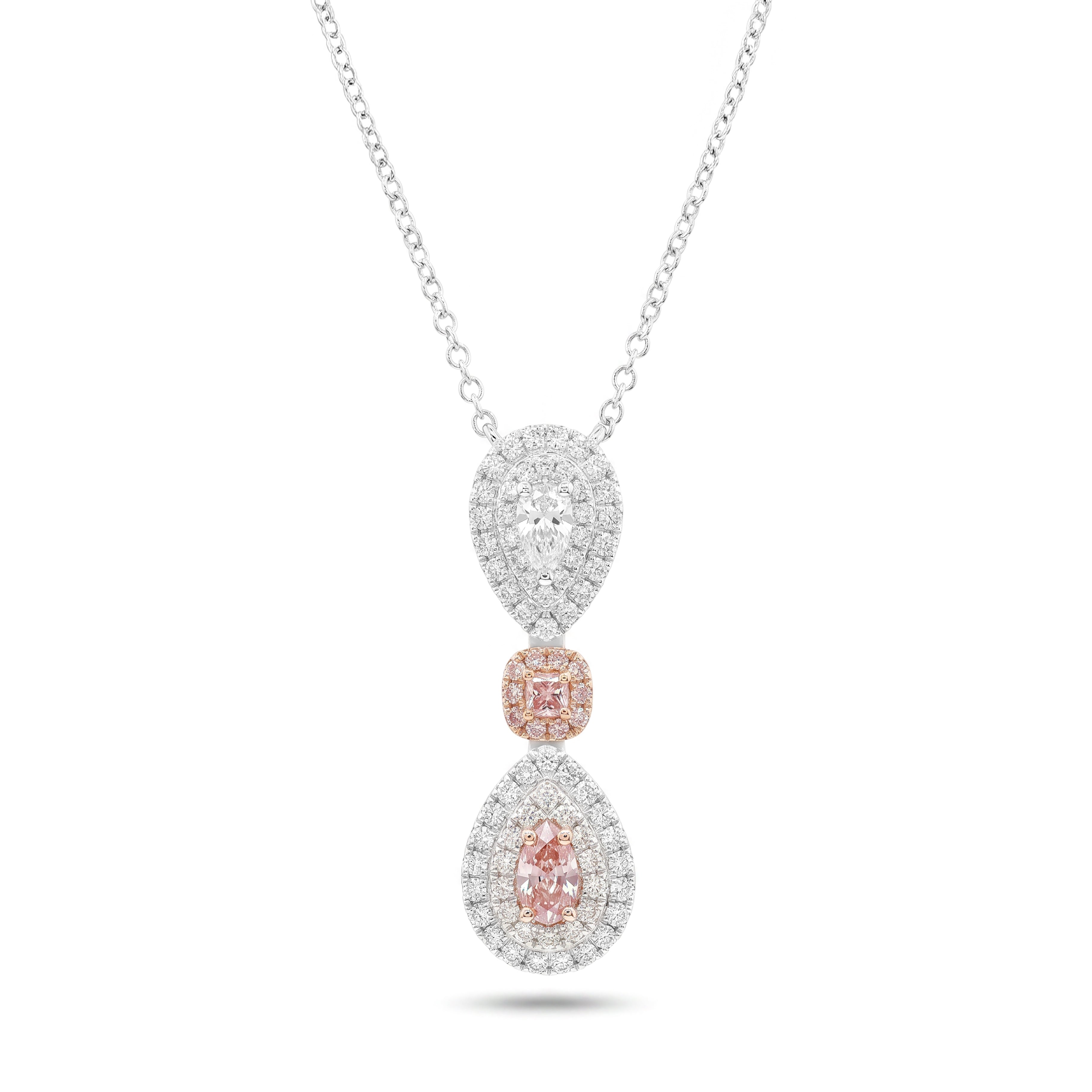 Natural Pink Pear Diamond Halo Drop Necklace | GIA Certified