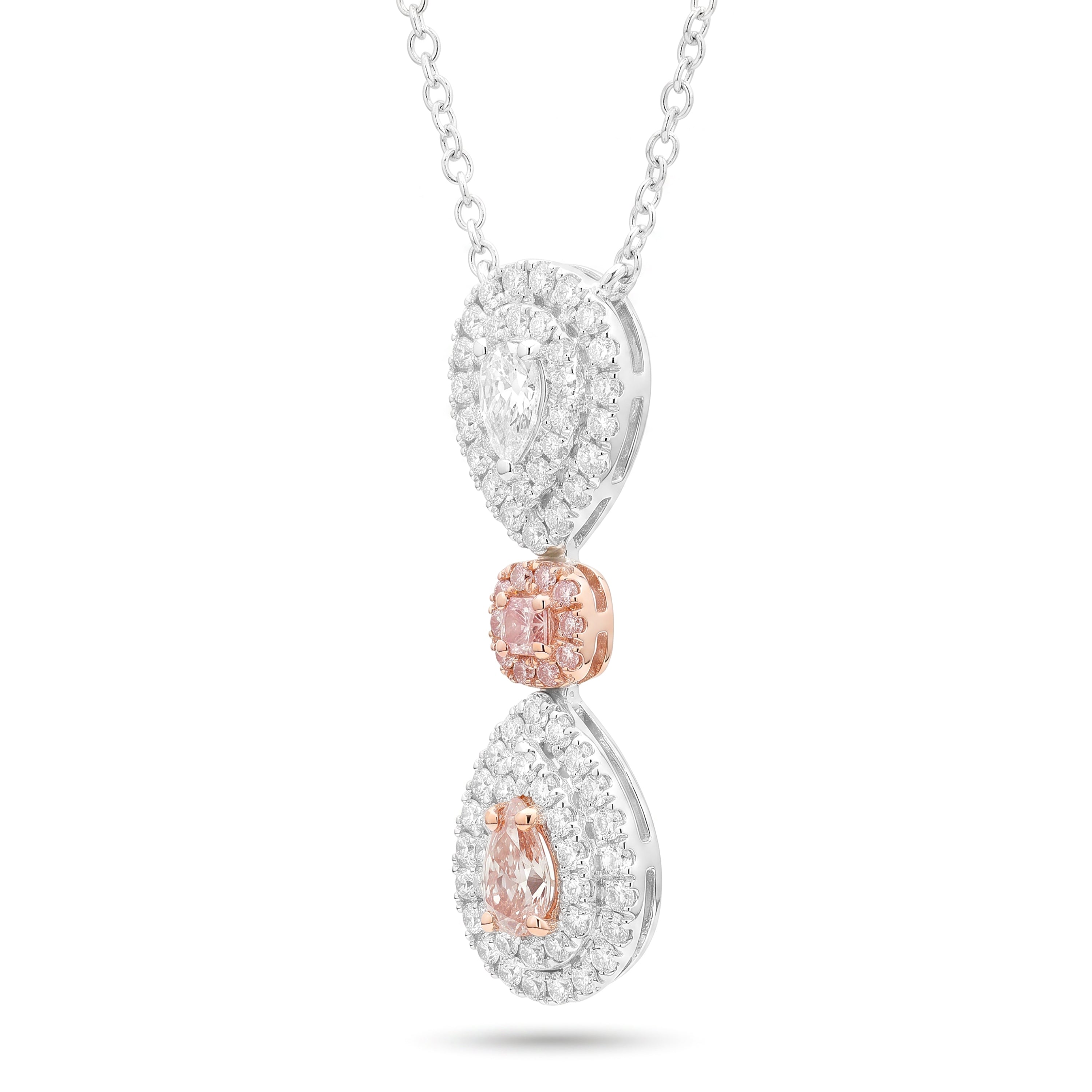 Natural Pink Pear Diamond Halo Drop Necklace | GIA Certified
