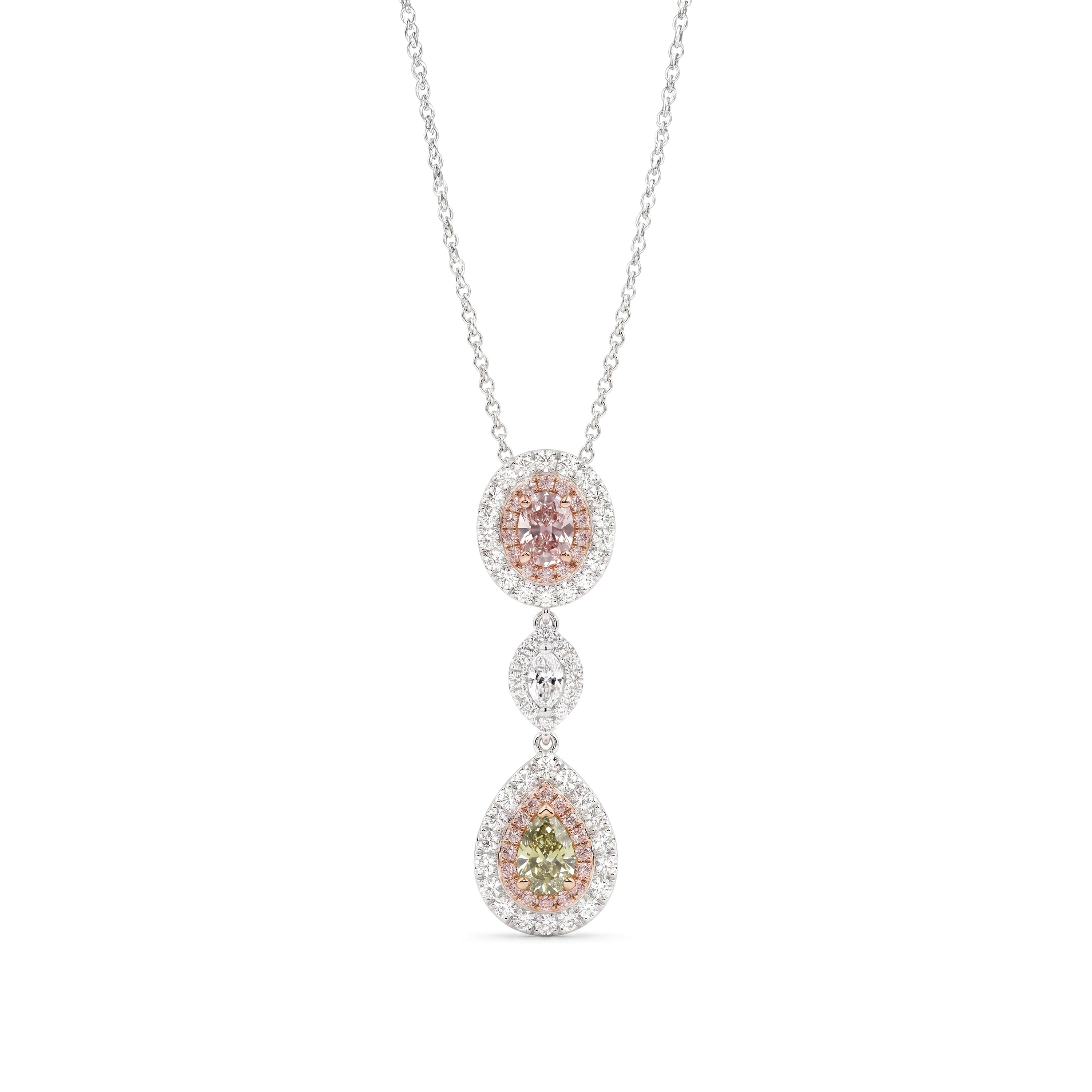 Natural Purple & Green Diamond Halo Drop Necklace | GIA Certified