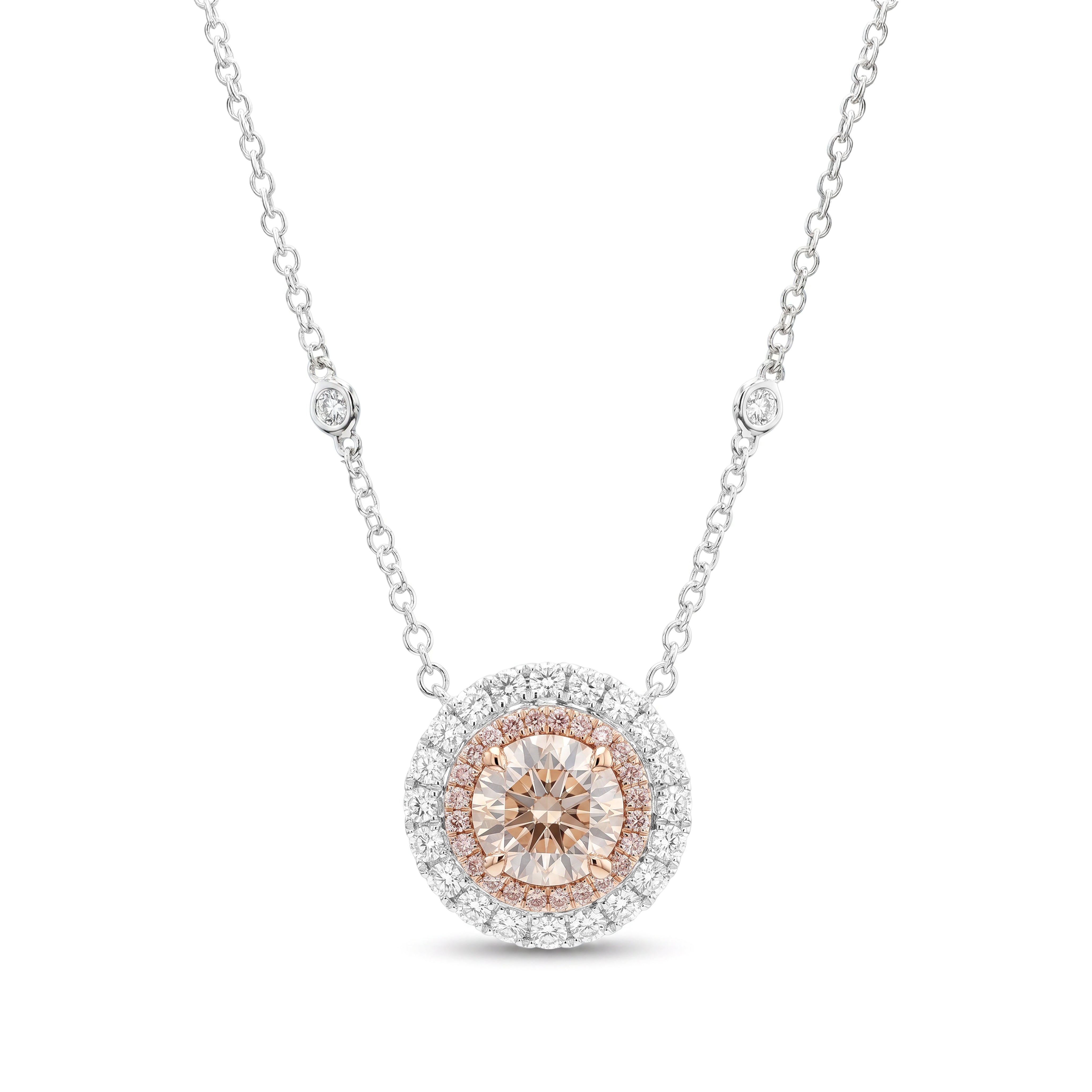 Natural Pink Round Diamond Double Halo Pendant | GIA Certified