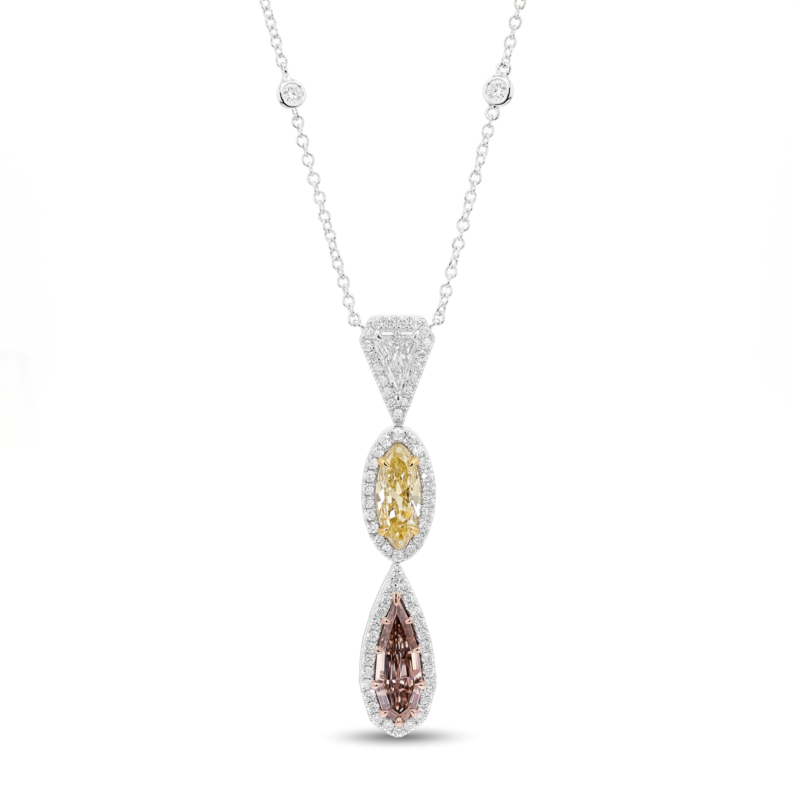 Natural Multi-color Multi-shape Diamond Halo Drop Necklace | GIA Certified