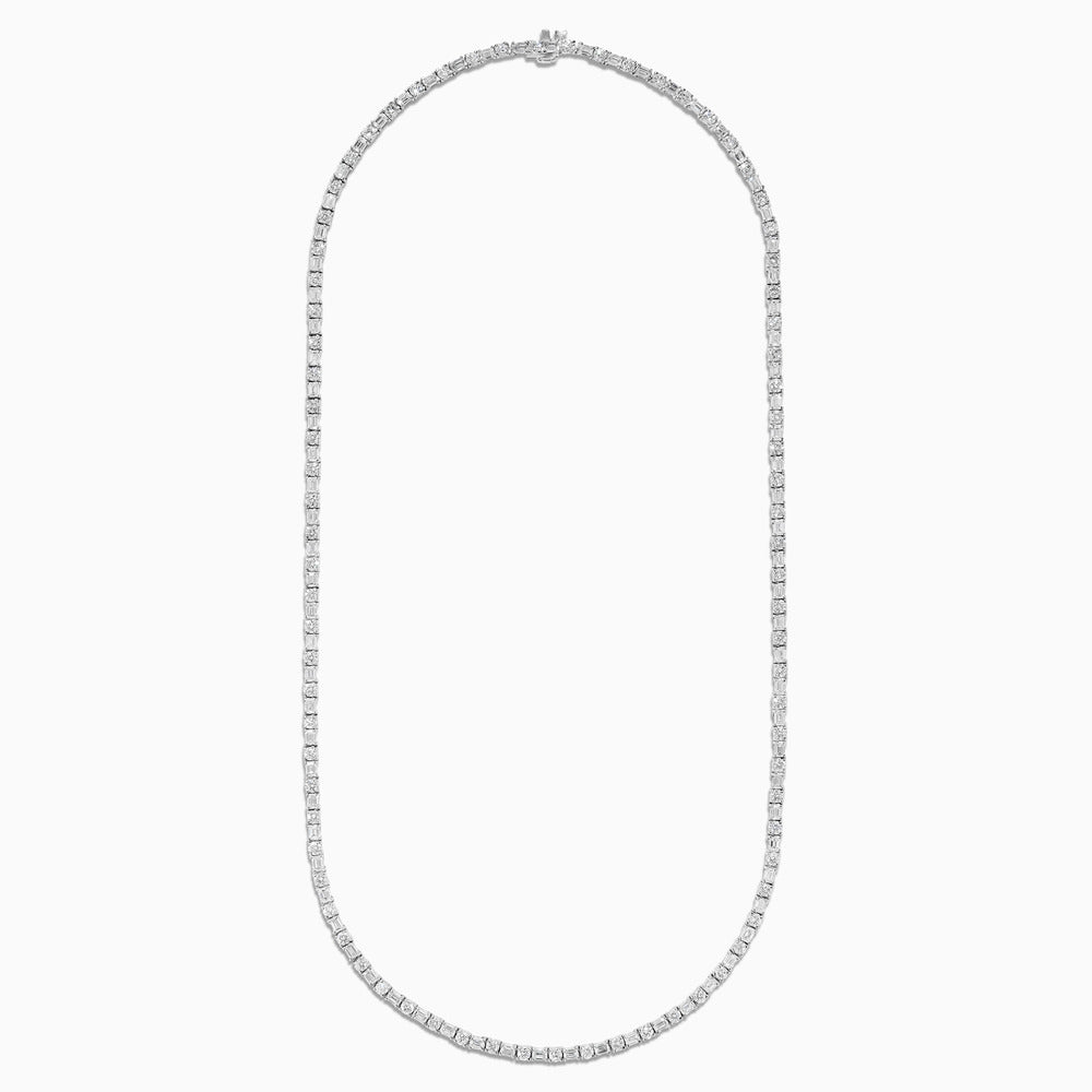 White Emerald Cut & Round Diamond Necklace JNW014GX