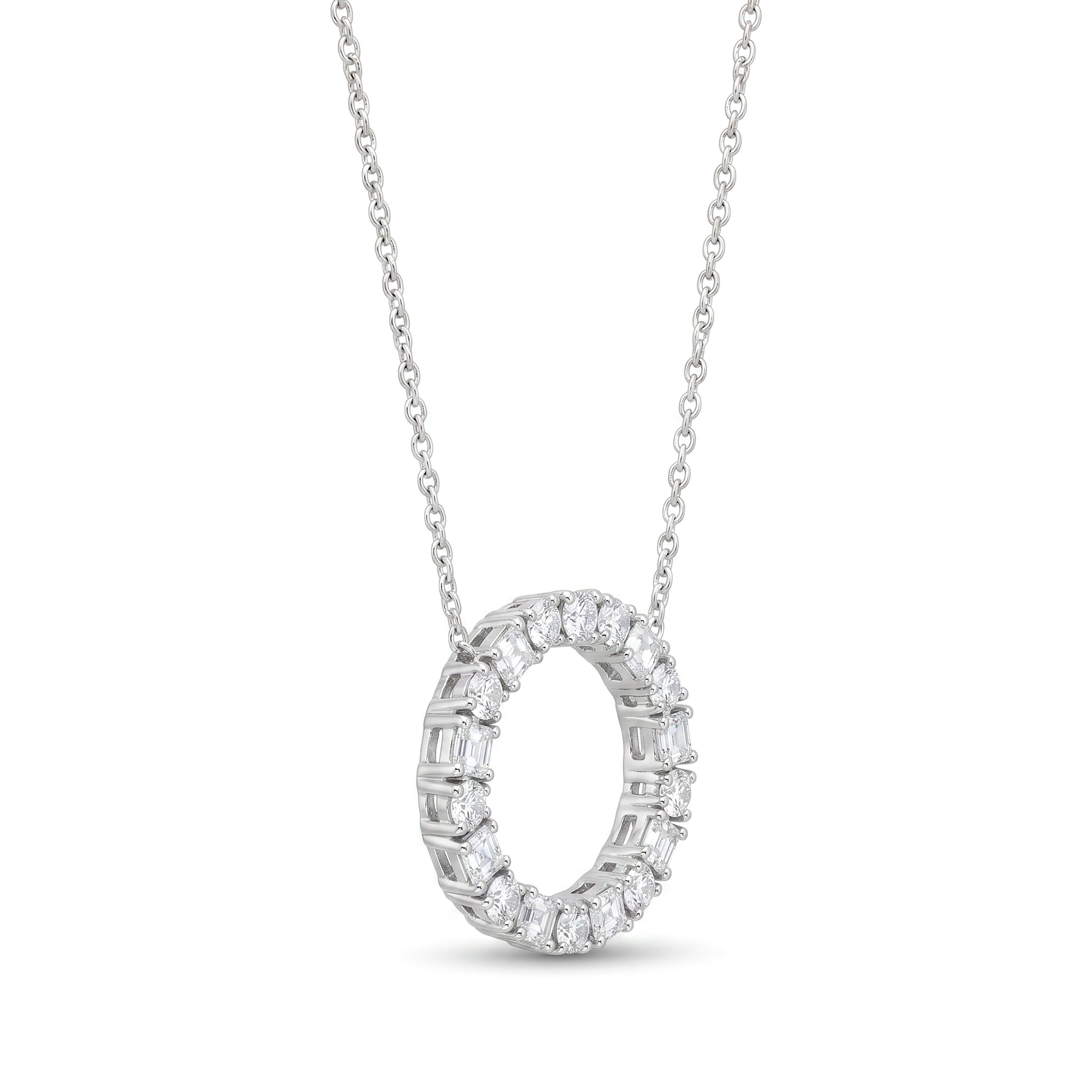 Natural Asscher & Round Diamond Circle Pendant
