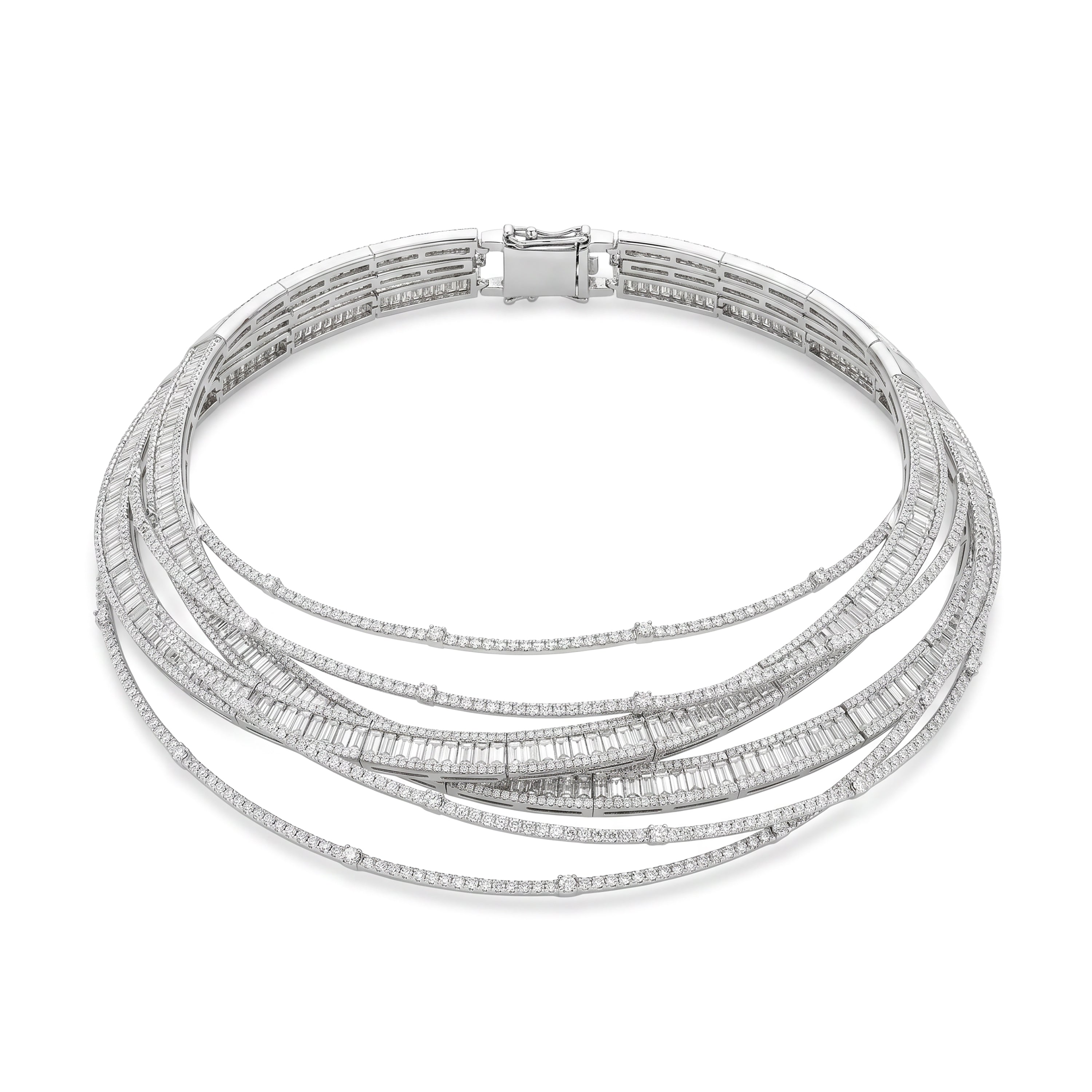 Natural 36.32 CT Baguette Diamond Layered Necklace