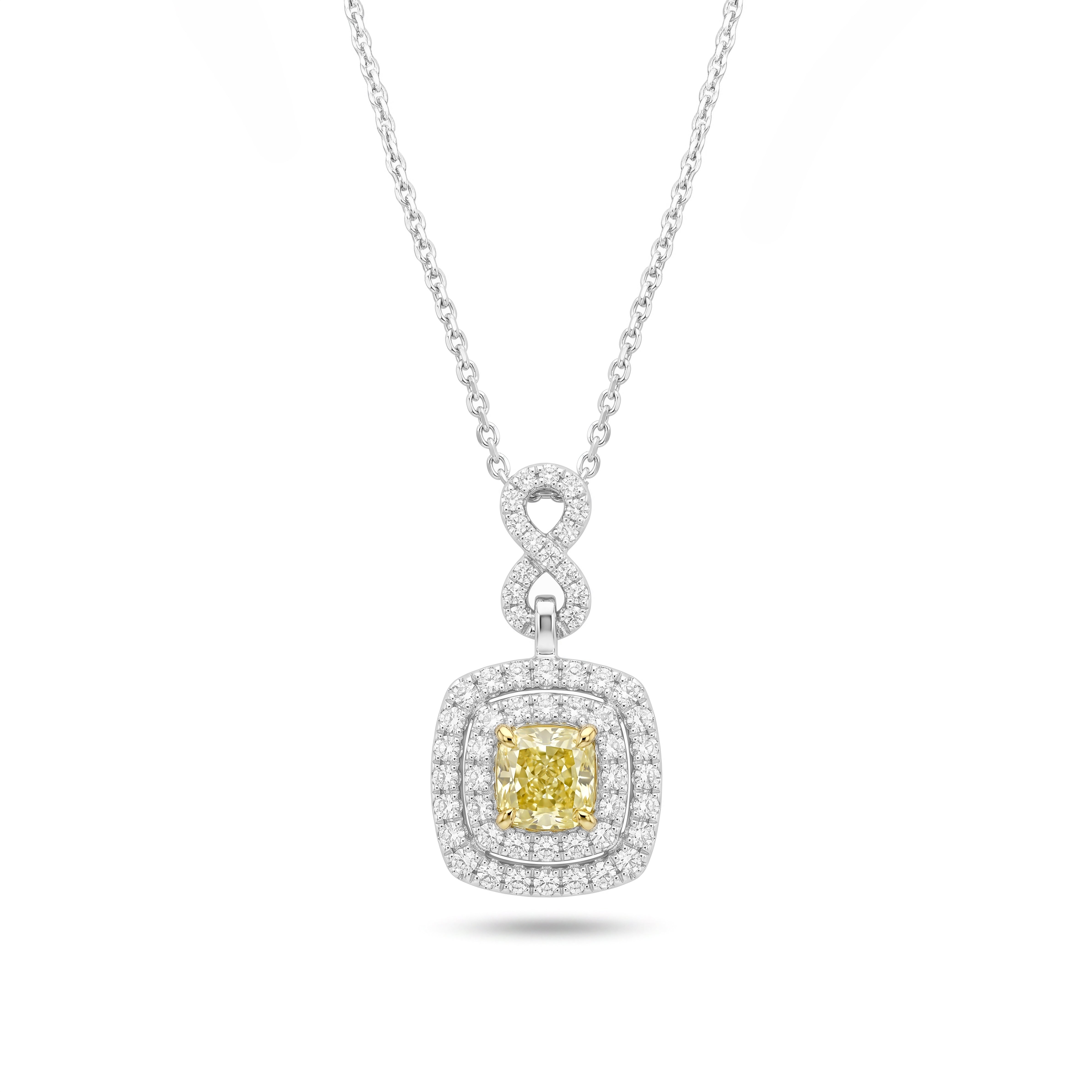 Natural Yellow Cushion Diamond Halo Drop Pendant