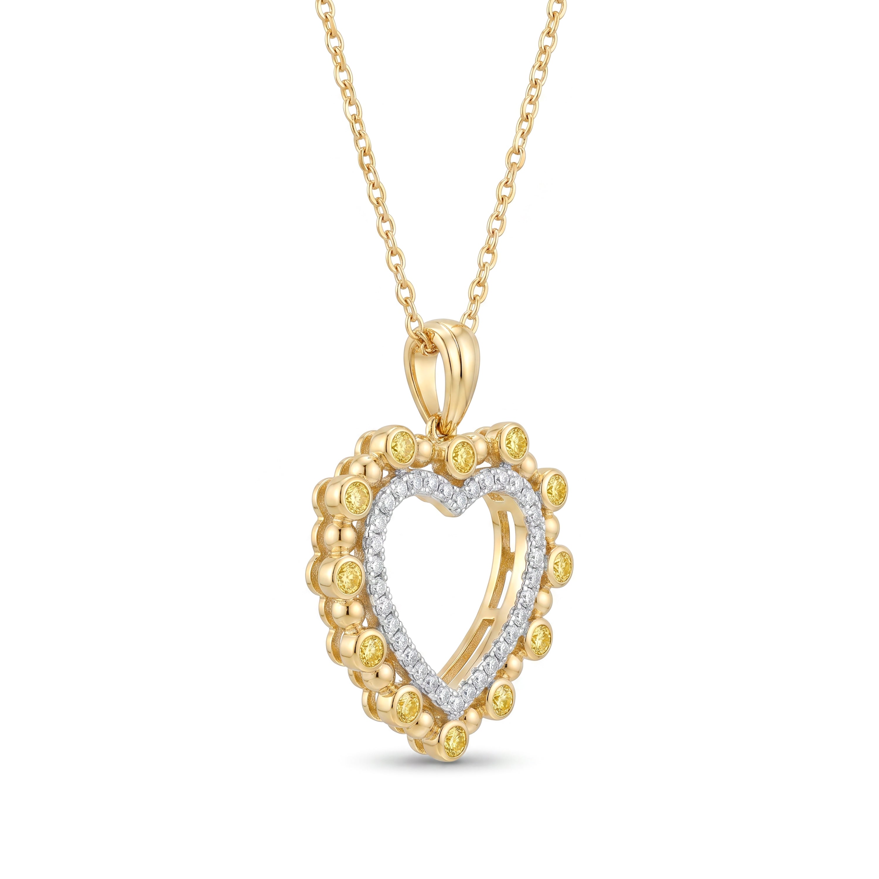 Natural Yellow & White Diamond Heart Pendant