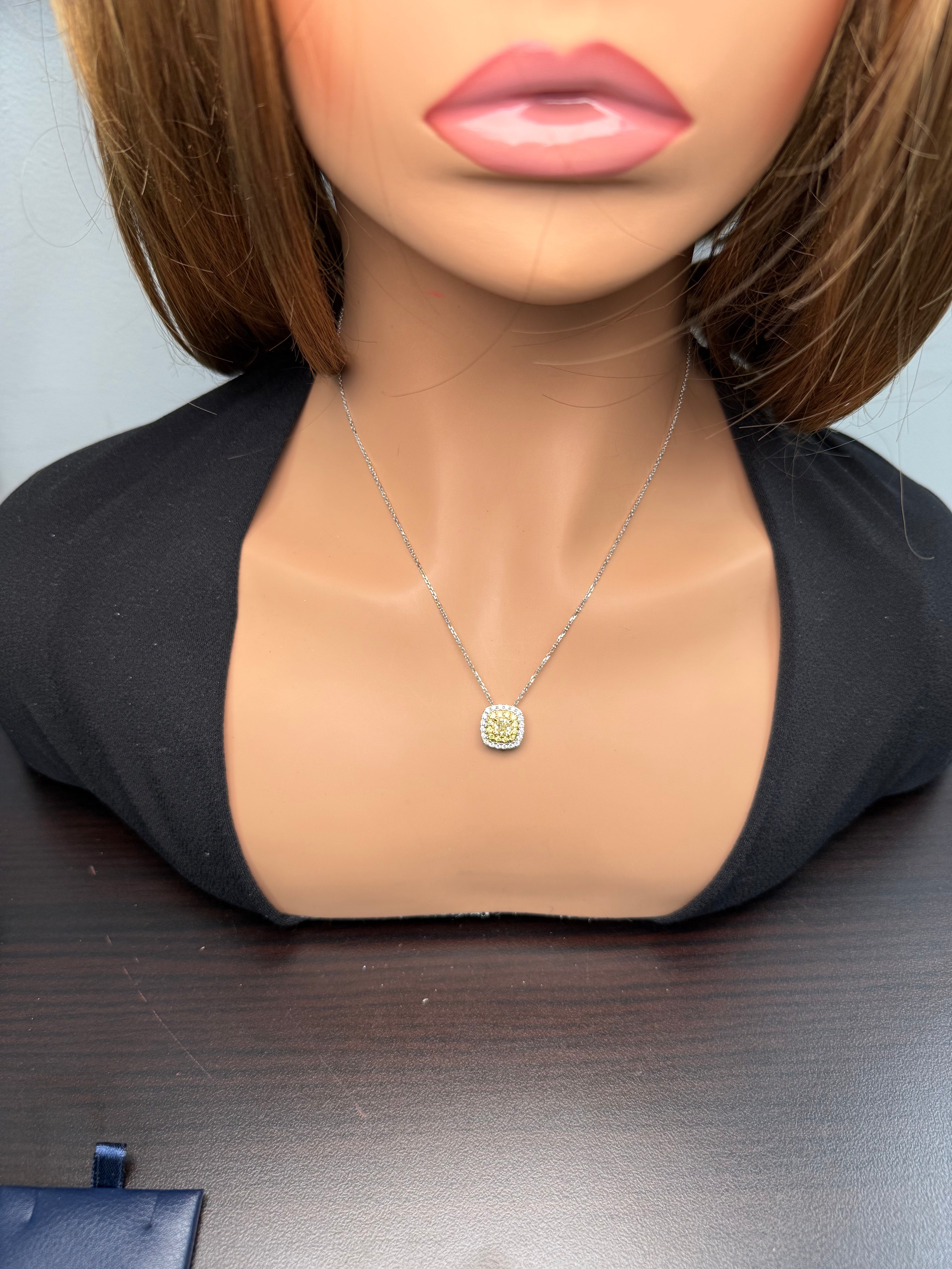 Natural Yellow Cushion Diamond Pendant