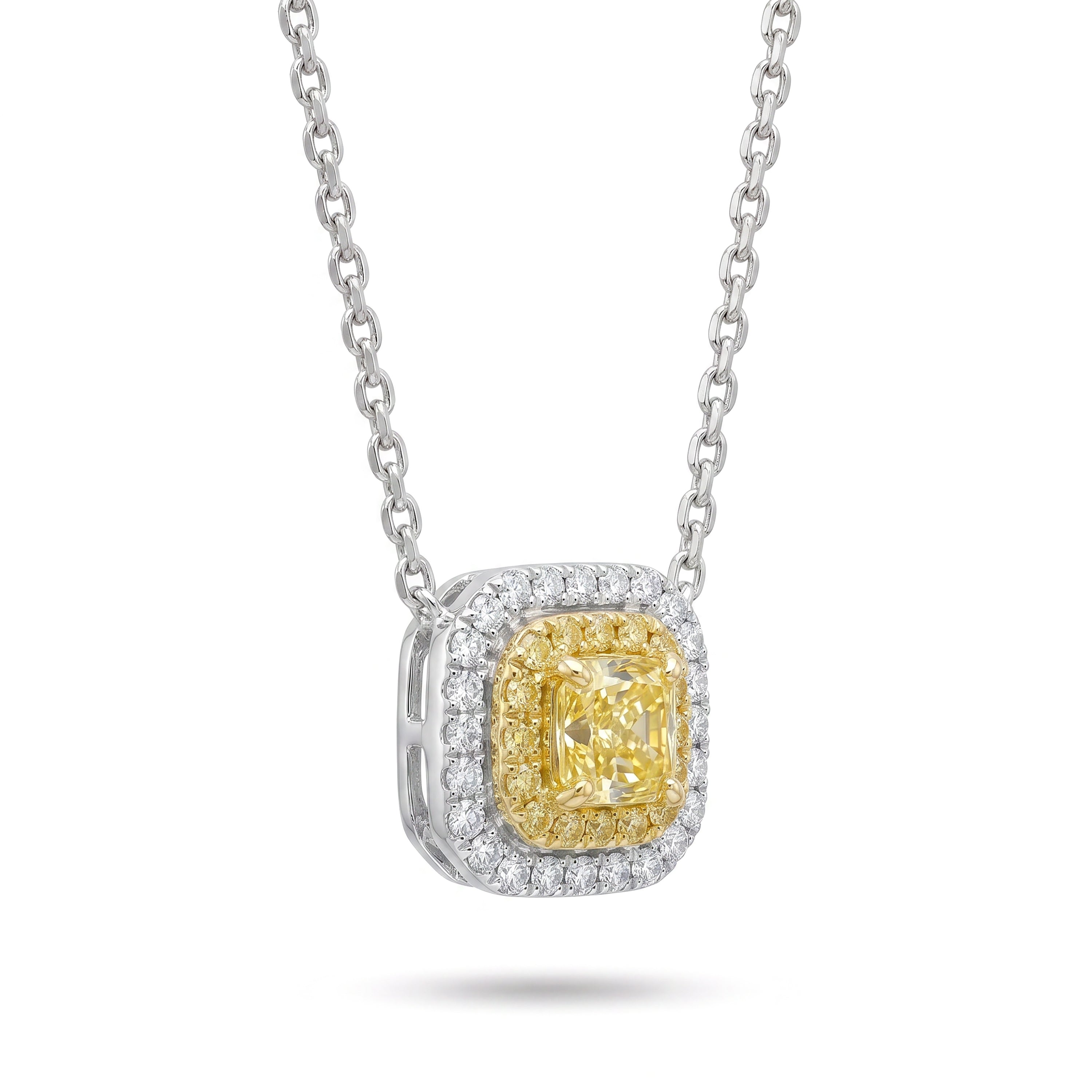 Natural Yellow Cushion Diamond Halo Pendant