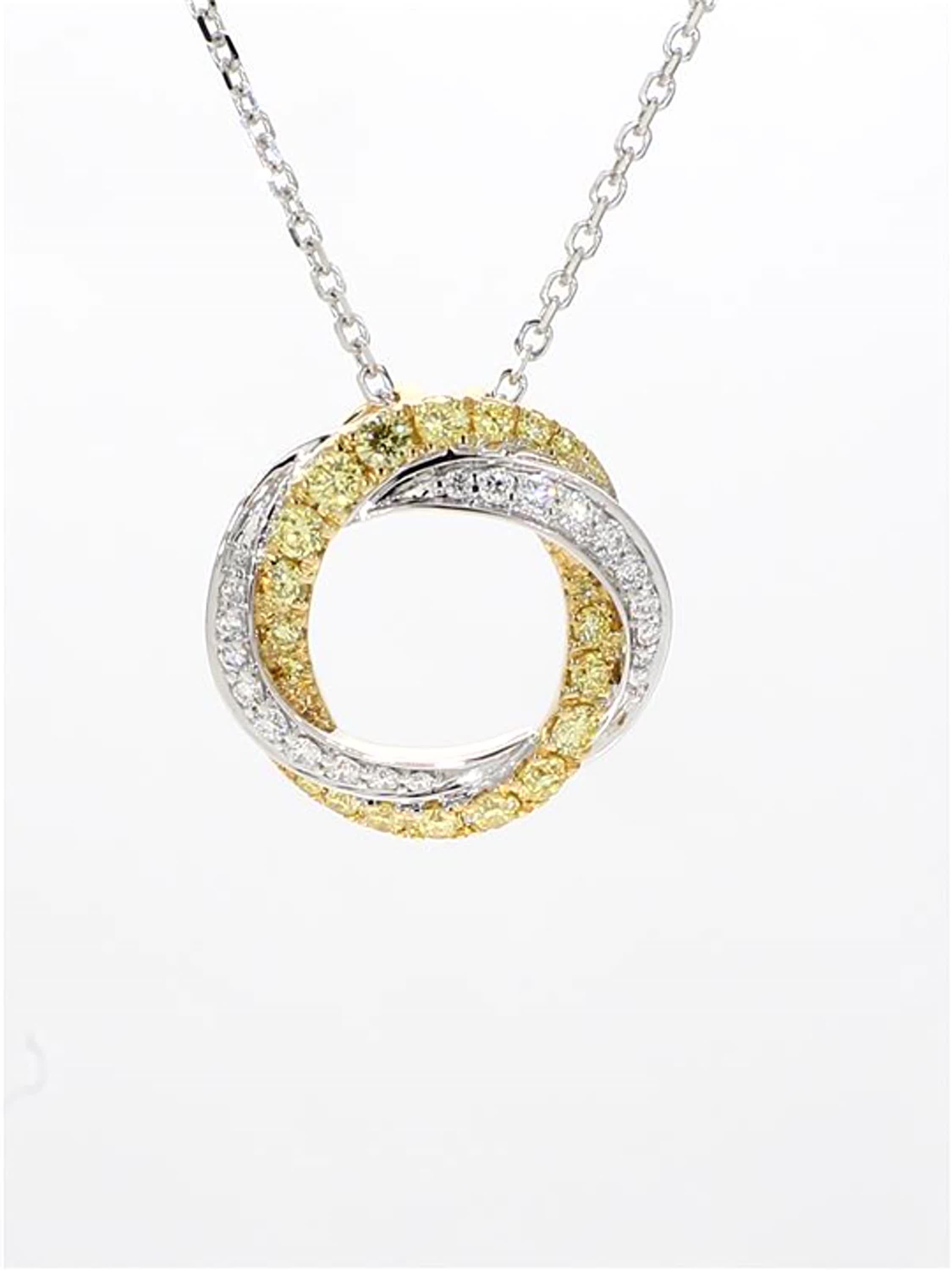 Natural Yellow Round and White Diamond .63 Carat TW Gold Circle Pendant
