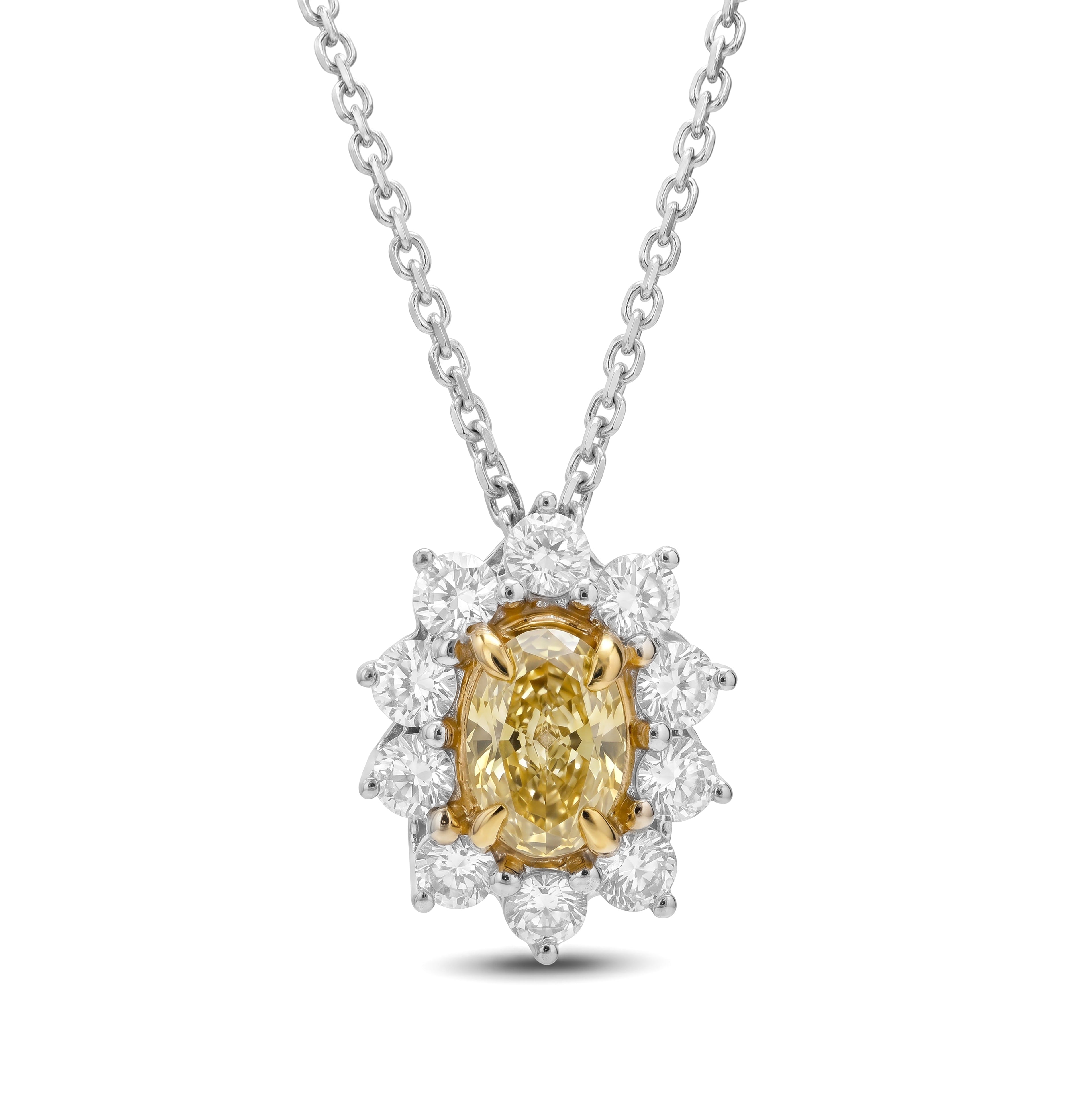 Natural Yellow Oval Diamond Halo Pendant
