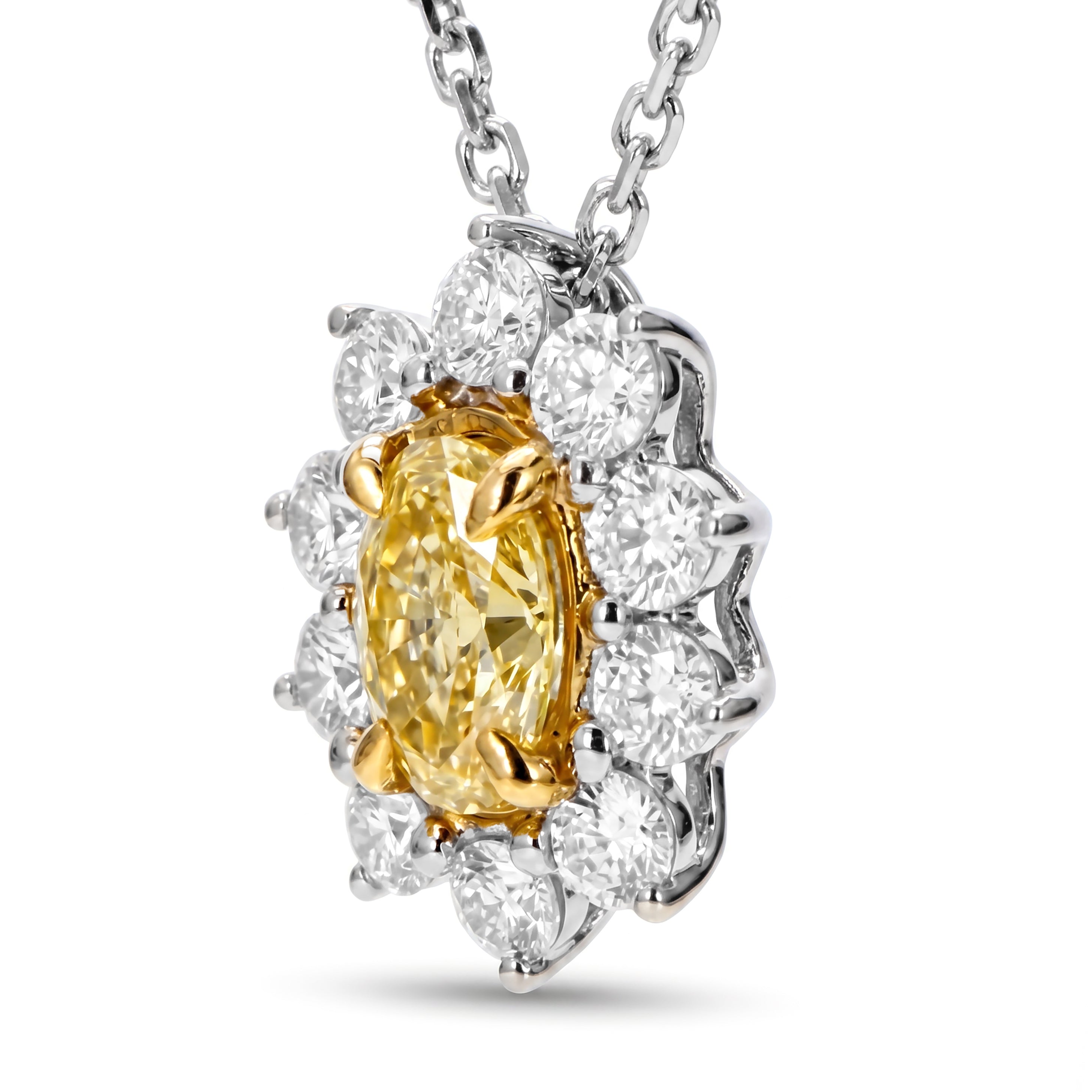 Natural Yellow Oval Diamond Halo Pendant