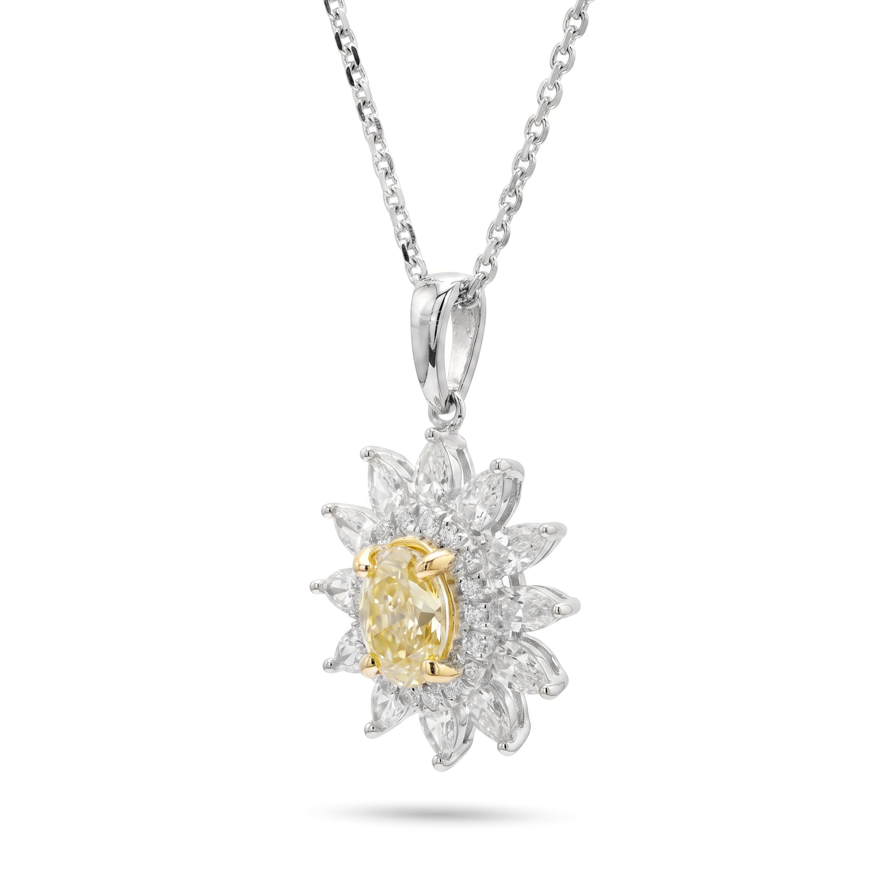 Natural Yellow Oval Diamond Sunburst Pendant