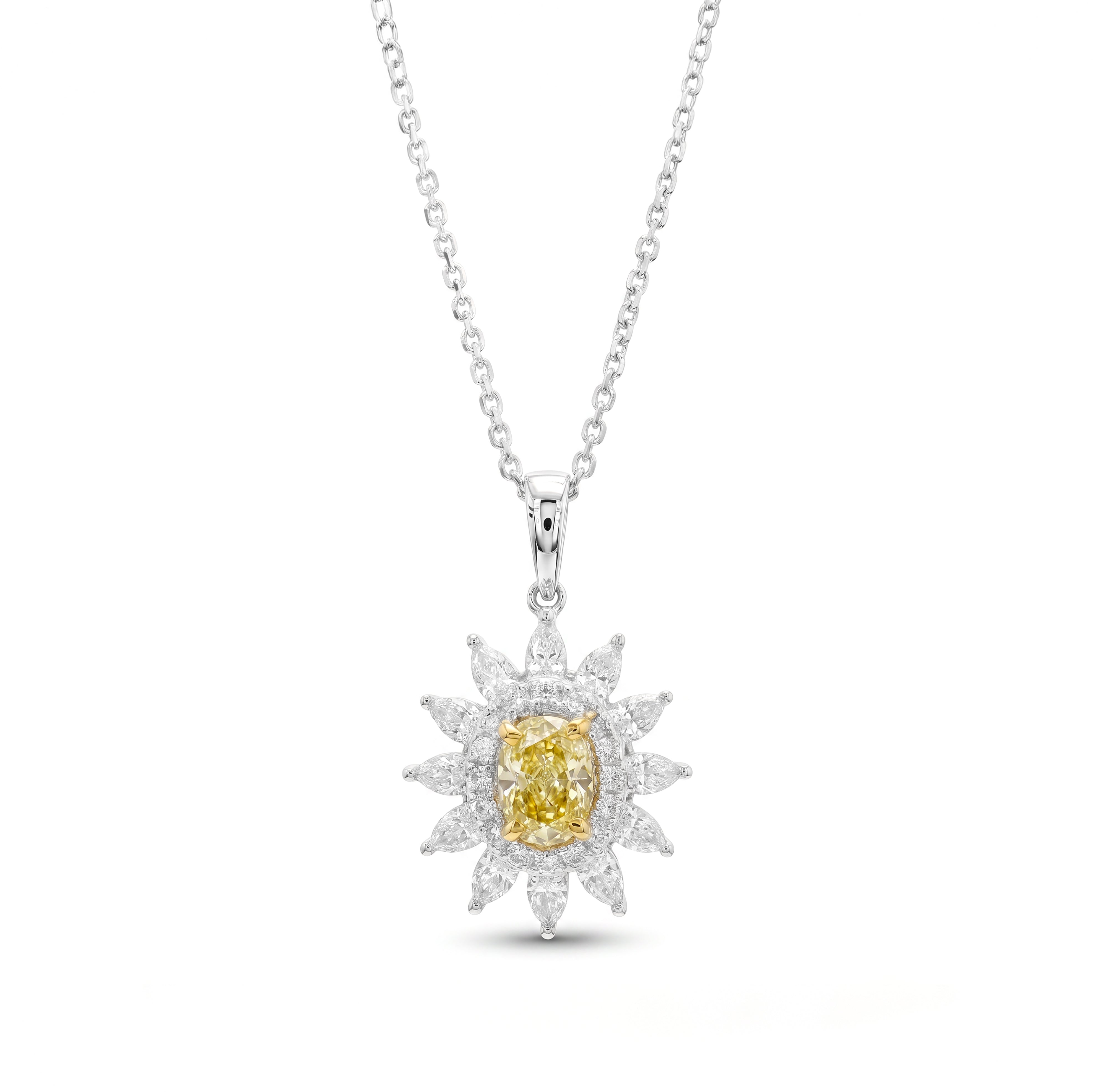 Natural Yellow Oval Diamond Sunburst Pendant