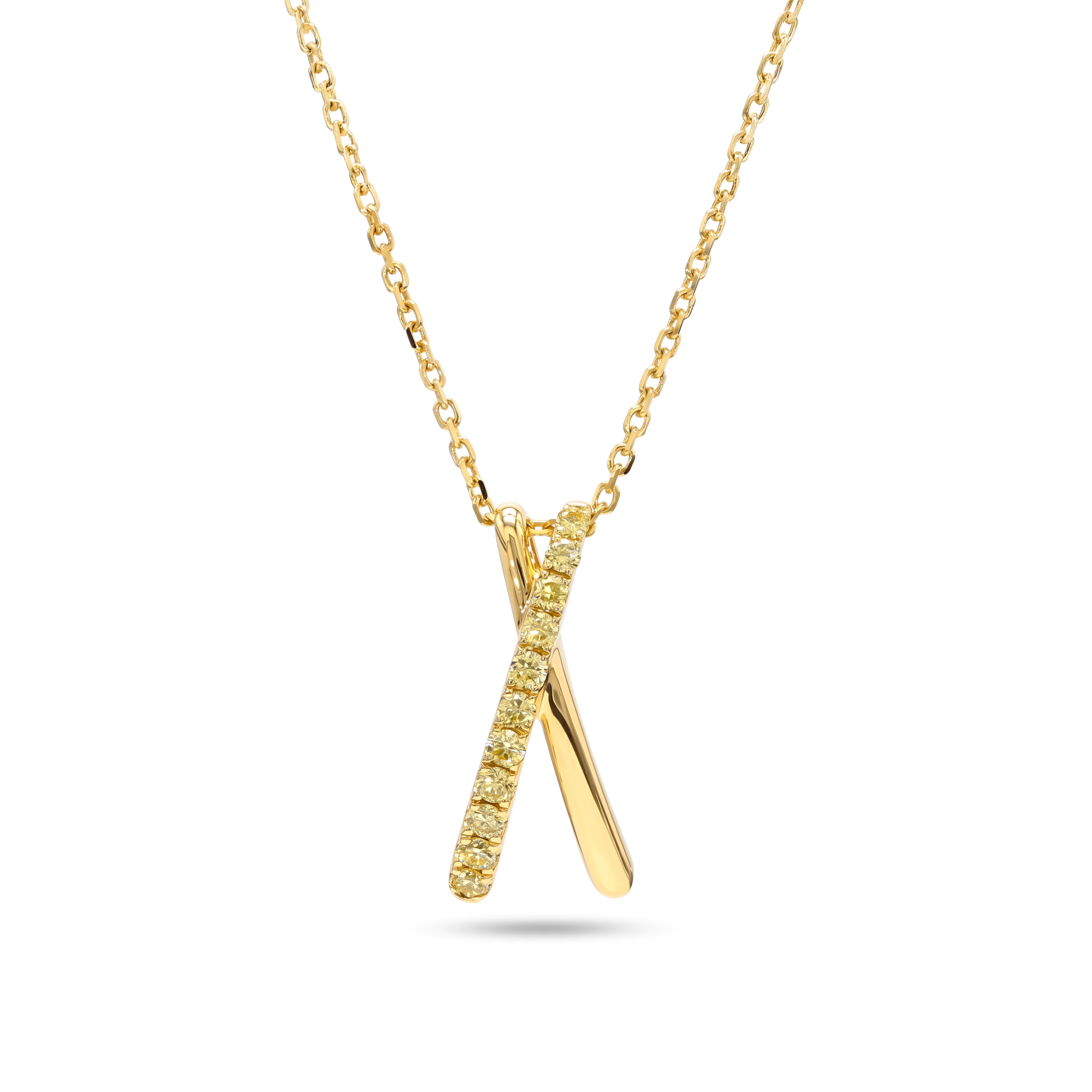 Natural Yellow Round Diamond X Pendant