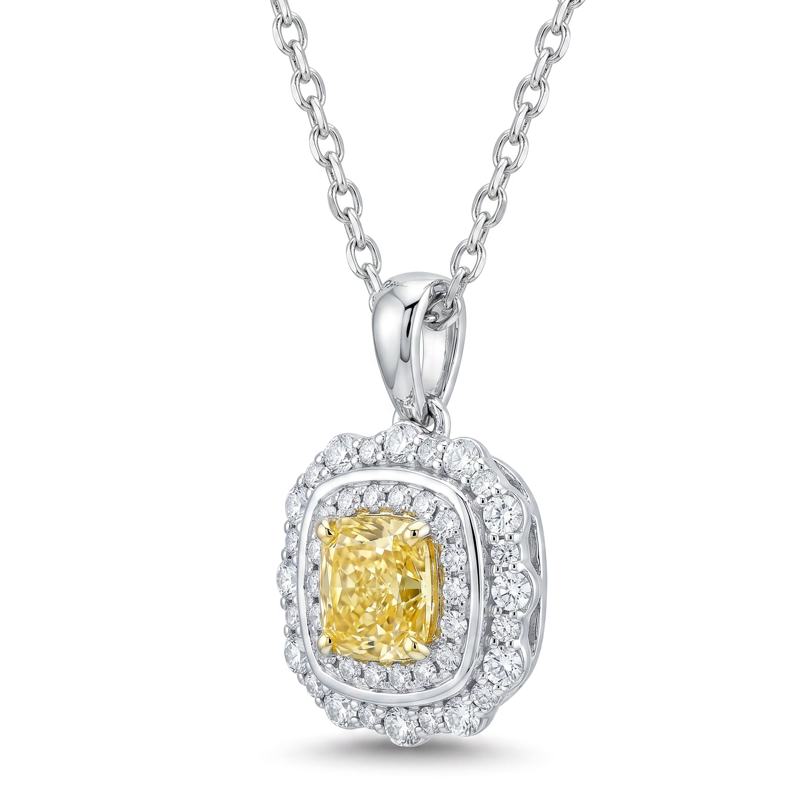 Natural Yellow Cushion Diamond Halo Pendant