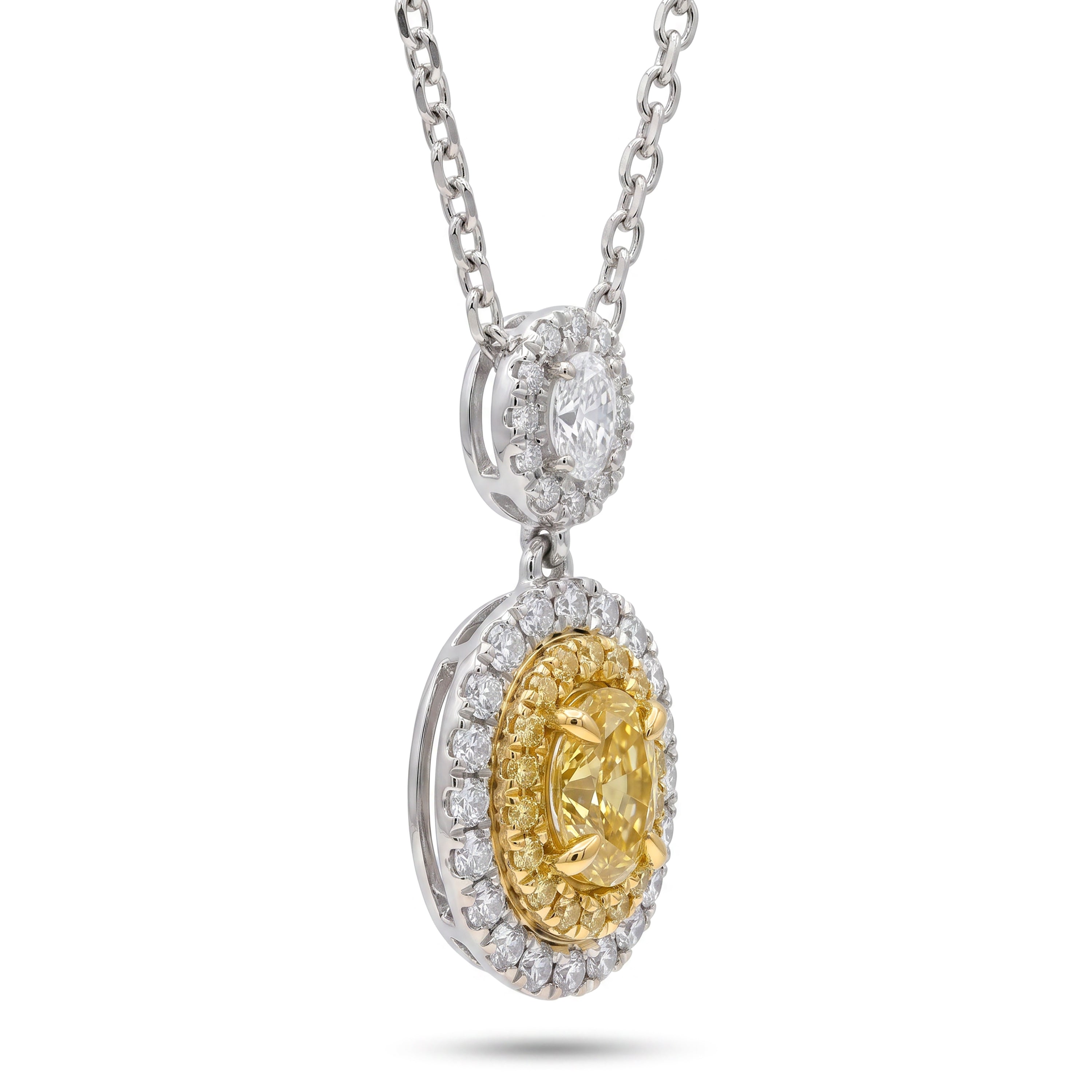 Natural Yellow Oval Diamond Halo Drop Pendant