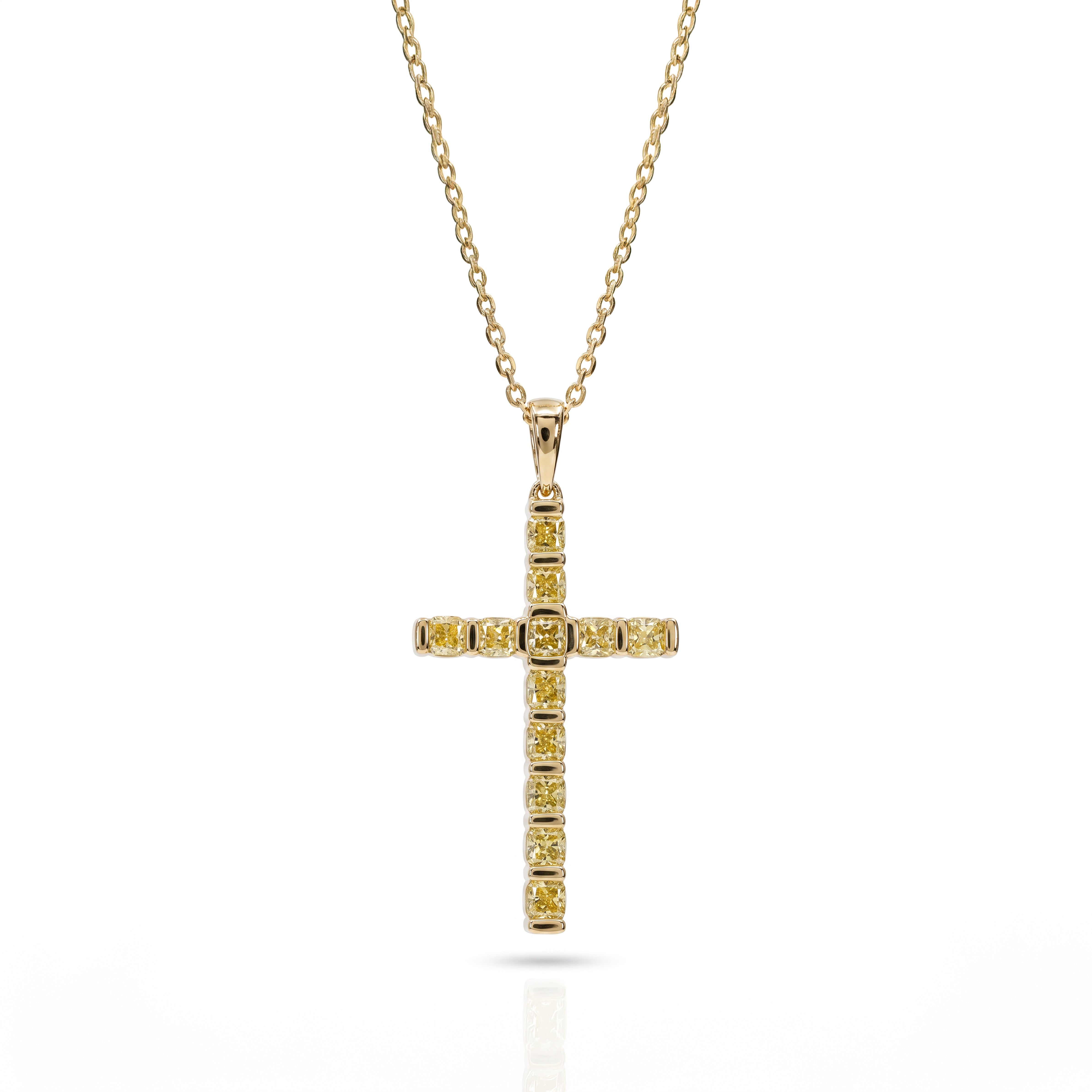 Natural Yellow Cushion Diamond Cross Pendant